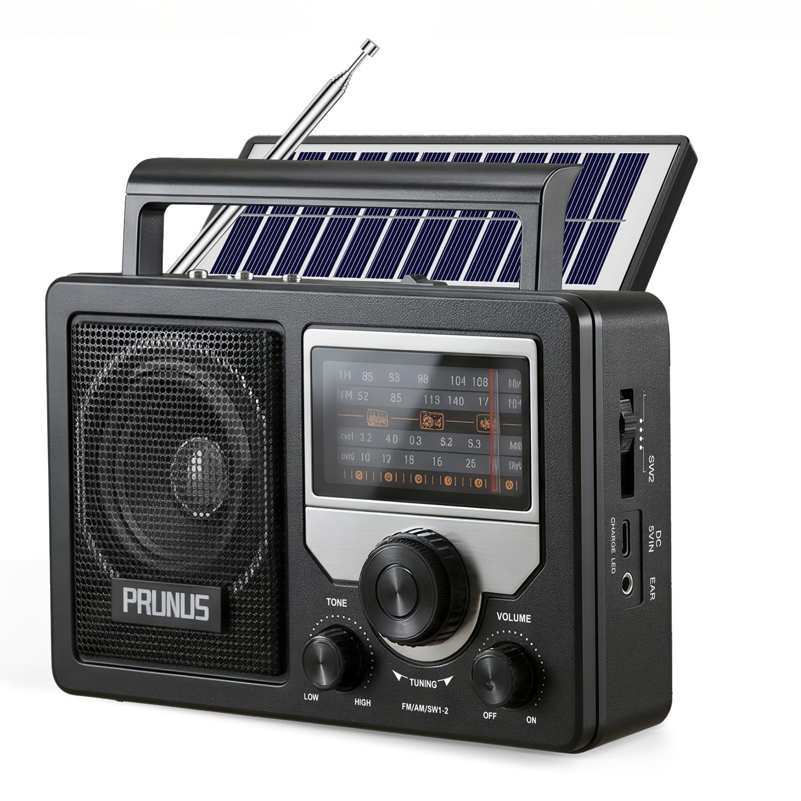 PRUNUS J-81 AM FM Radio Portable Bluetooth, Solar/D Battery Operated