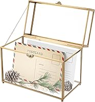 AMGSH Large Golden Vintage Glass Jewelry Box - 10x5.7x7.8in Keepsake Display Case for Rings, Bracelets, Wedding Cards