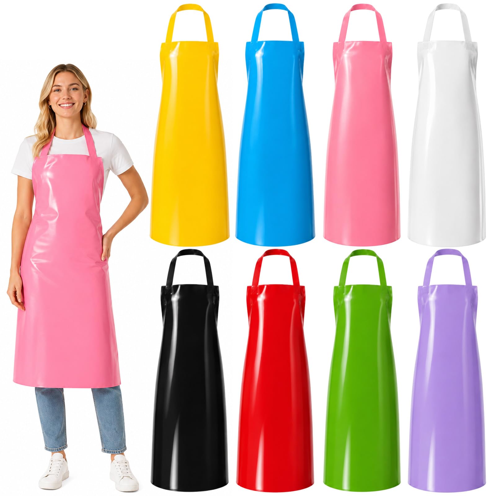 Twistover Wasserdichte Kunststoffschürze, strapazierfähig, öldicht, chemikalienbeständig, Latzschürzen, ultraleicht, mehrfarbig, für Geschirrspülen, Reinigen, Kochen, 8 Stück