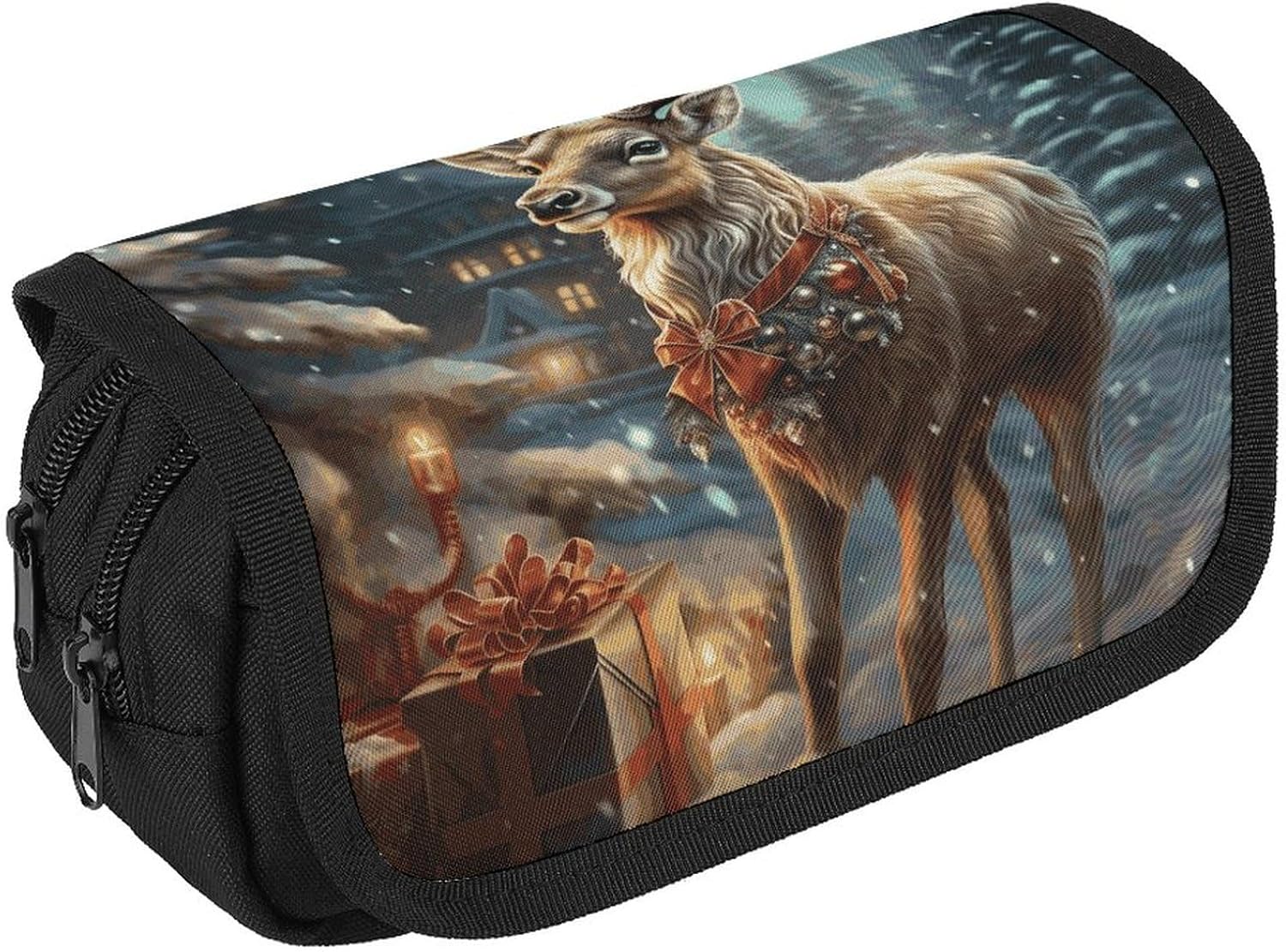 Pencil Pouch Christmas Gift Reindeer Pencil Case for Men Women Cosmetic Bag Aesthetic Pen Bag for Office Multifunctional Bag Marker Pen Case
