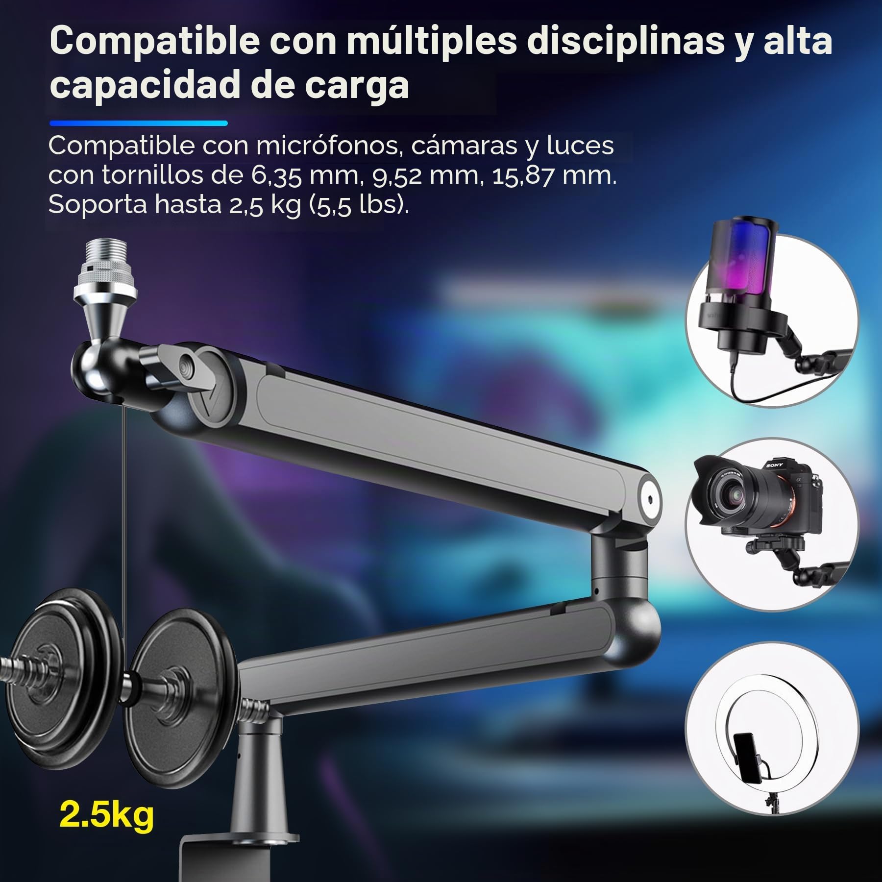 THRONMAX S7 TUNE Brazo de micrófono de perfil bajo, soporte de micrófono giratorio de 360°, gestión de cables, abrazadera fácil para transmisión, podcasting, juegos, ajuste universal para Blue Yeti