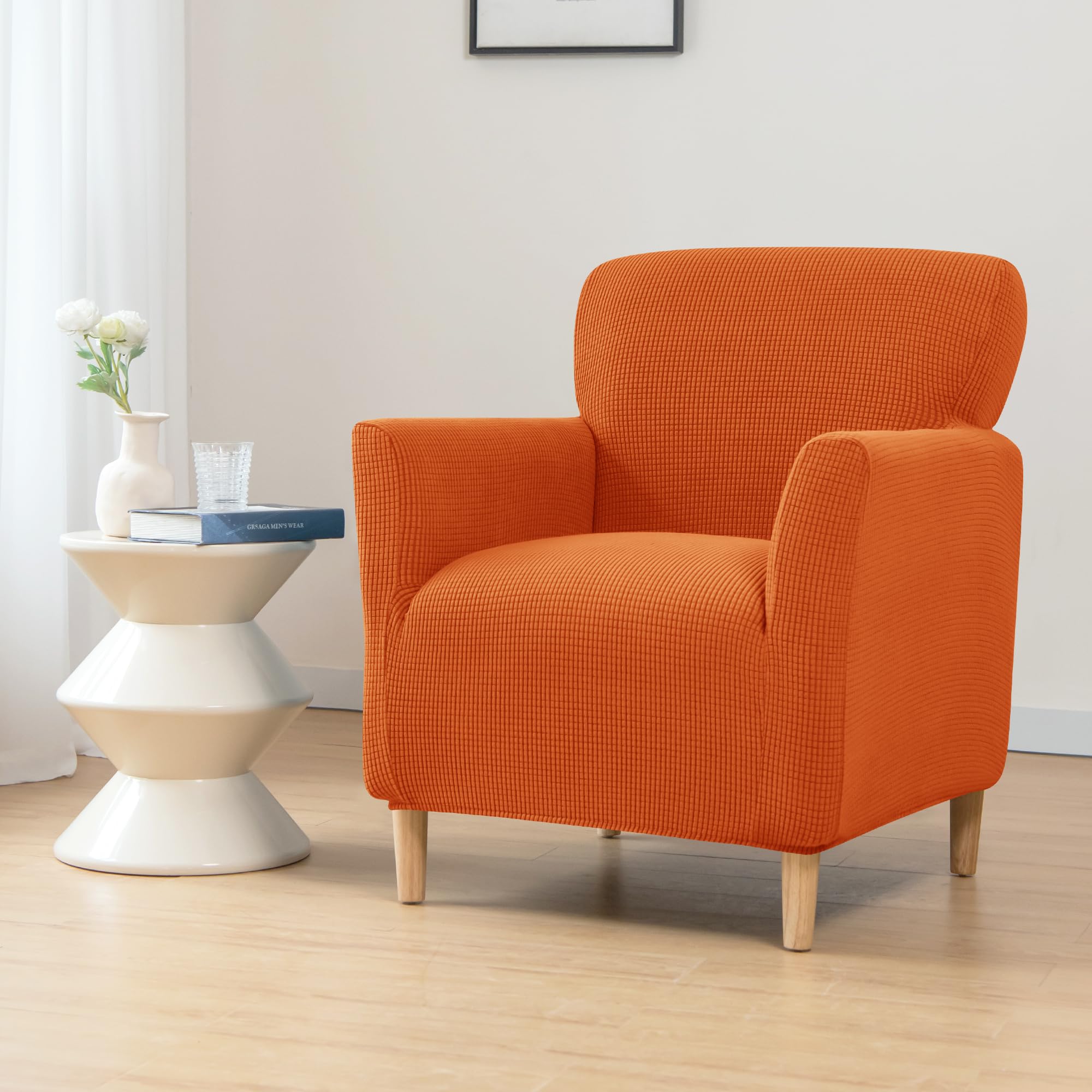 OKYUK Banquet Armchair Slipcovers Chair Slipcovers with Arms Stretch Chair Covers for Living Room Anti Slip Soft Armchair Slipcover Kids Pets Friendly Furniture Protector (Orange-A) โ image 1