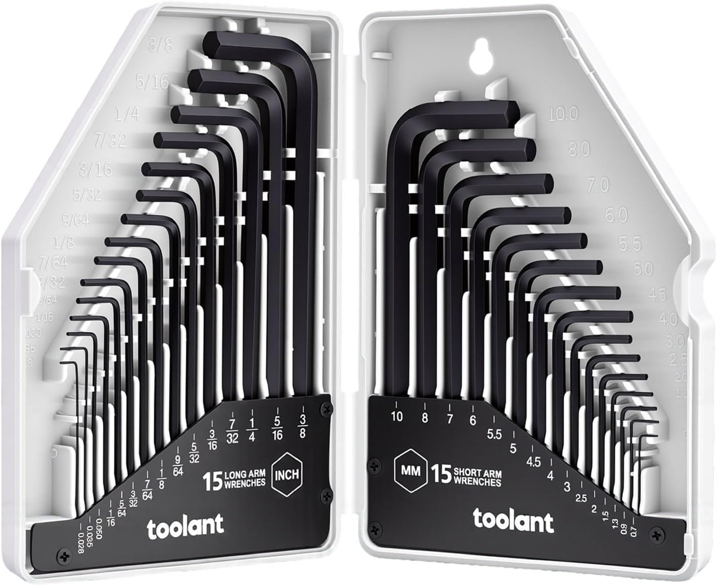 toolant 30-Piece Hex Key Wrench Set, Allen Wrench Set, Metric and SAE Allen Keys, 0.7-10 mm & 0.028-3/8 inch, L-Shaped Hex Key Wrench, Heat-Treated Chrome Vanadium Steel, with Organization.