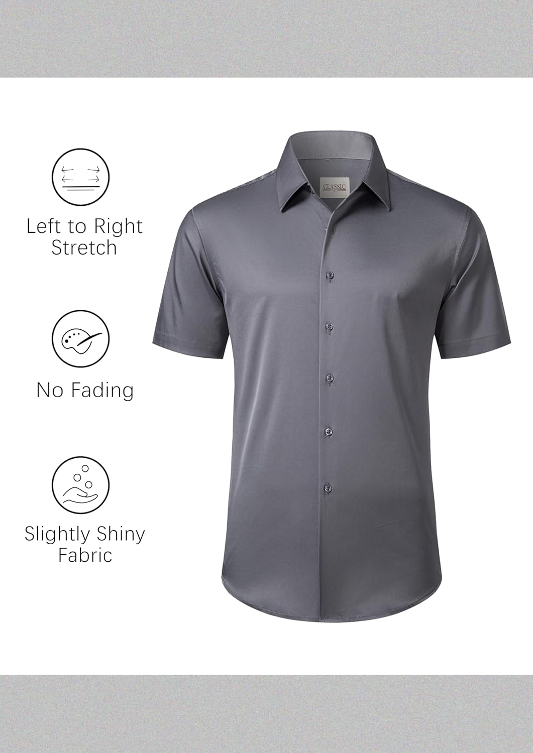 Men's Short Sleeve Dress Shirts Wrinkle Free Stretch Formal Wedding Prom Regular Fit Button Down Shirt - Image 2