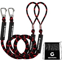 Bungee Dock Lines for Boats 4.3-5.6Ft 316 SS Clips Black Red 2Pack | Marine Grade Cords with 316 SS Clips & EVA Foam Float, Compatible with Jet Ski, Kayak, Pontoon, PWC