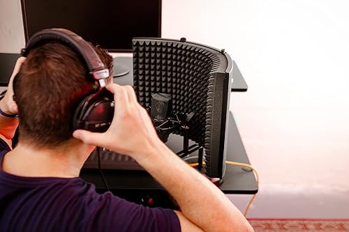 Miniatura 7 de Gator Frameworks Escudo de aislamiento de micrófono de escritorio portátil con soporte de base redonda 12 "x 16" (GFW-MICISO1216)