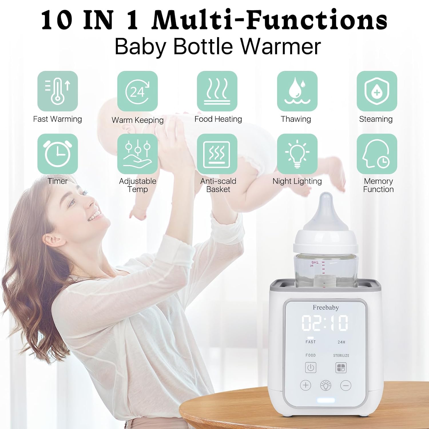 Freebaby Bottle Warmer,Fast Baby Bottle Warmer for Breast Milk & Formula, Accurate Temperature Control,Milk Warmer for All Bottles, Easy to use,24H Keep, Thawing, Sterilizing & Food Heating（Gray）
