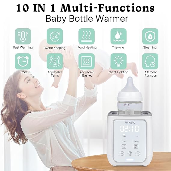 Freebaby Bottle Warmer,Fast Baby Bottle Warmer for Breast Milk & Formula, Accurate Temperature Control,Milk Warmer for All Bottles, Easy to use,24H Keep, Thawing, Sterilizing & Food Heating(Gray)