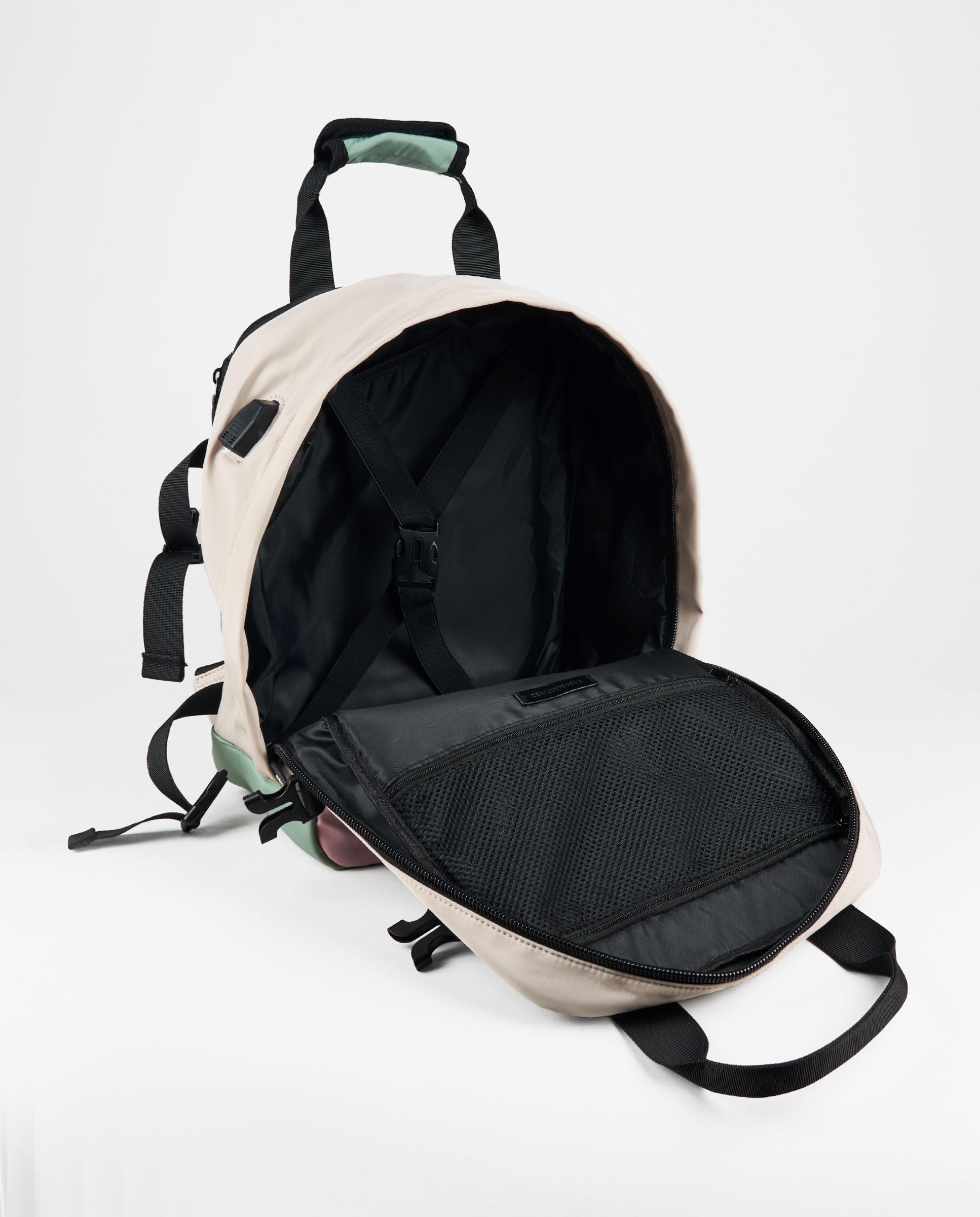 PACO MARTINEZ Mochila de Viaje Expandible 18-27 litros, Equipaje de Cabina con Compartimentos Amplios y Múltiples Bolsillos, Puerto USB, Espalda Acolchada y Transpirable, Multicolor