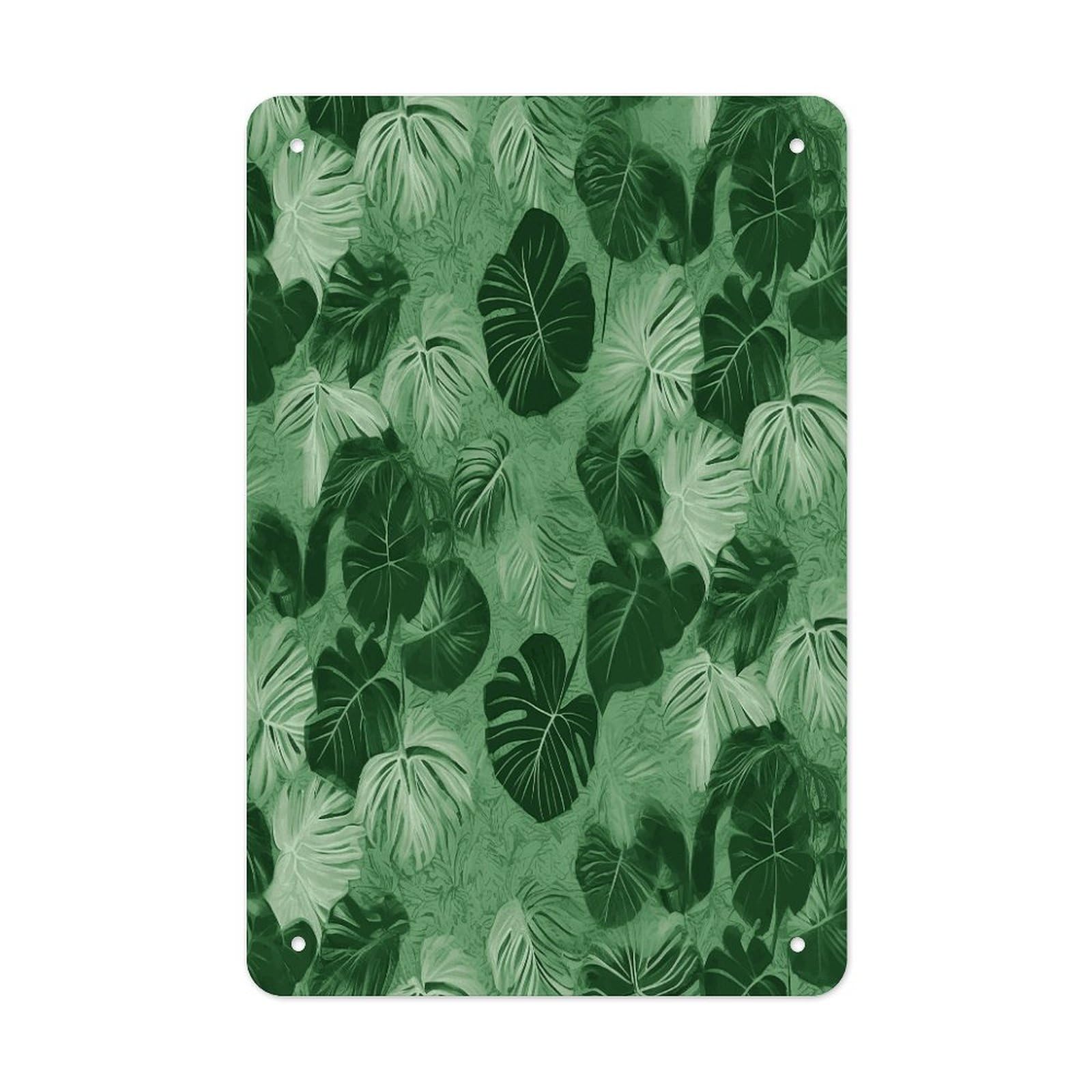 Btcowzrv Style Green Tropical Leaves Metal Tin Sign Wall Decor Hanging Plaque