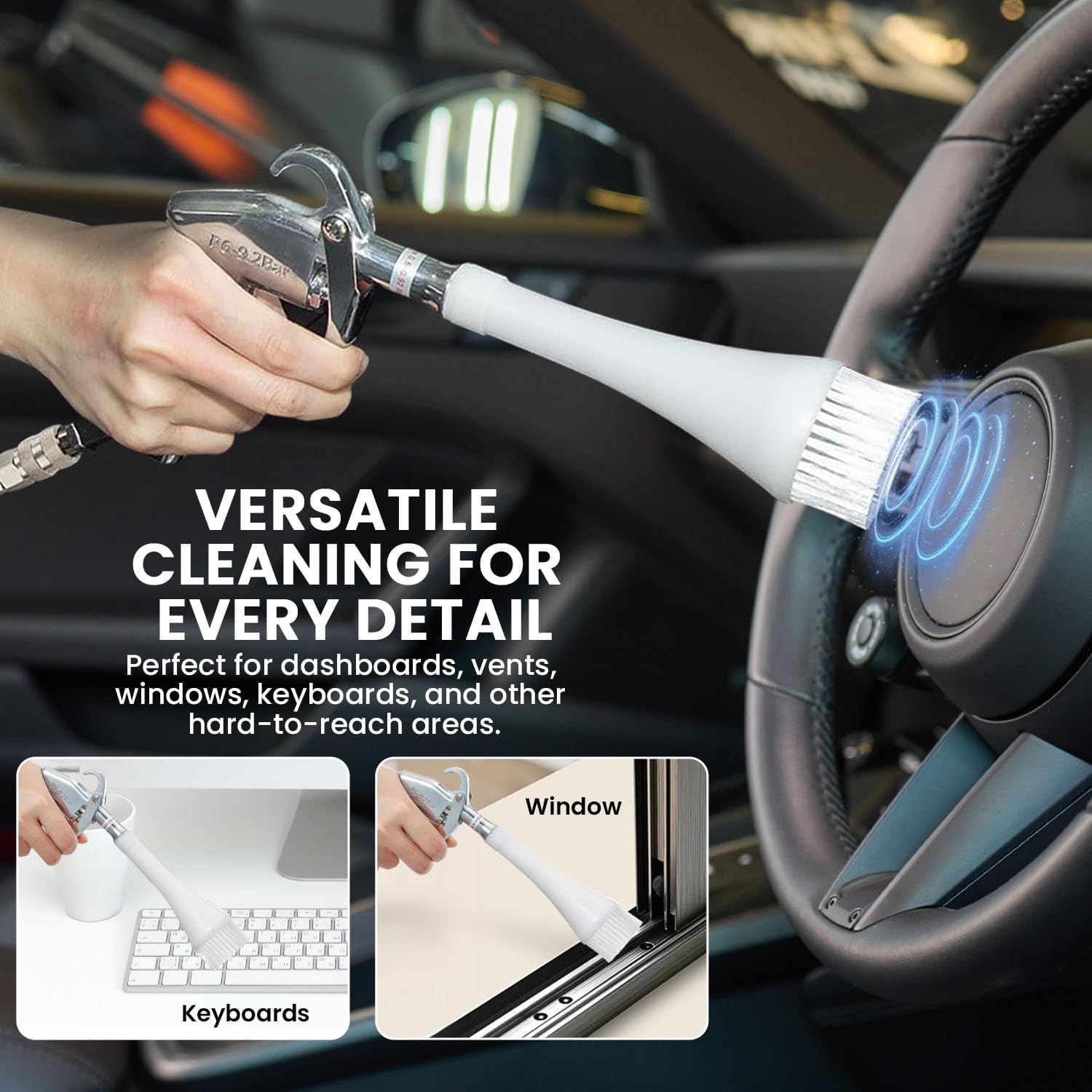 ProClean 360 Tornado Car Cleaning Gun – High Pressure Air Blow & Detailing Tool with Rotating Nozzle, Upholstery & Carpet Cleaner, Auto Detailing Blow Gun for Seats, Vents, Engines, Home Use