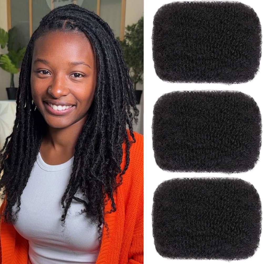 Afro Kinkys Bulk Human Hair,10-Inch Afro Kinky-Curly 3 Pack 90 Gram100% Unprocessed Soft 4C Human Hair Bulk for Twists,Dreadlocks Extensions,Repair Locs,Natural Black (1B,10inch)