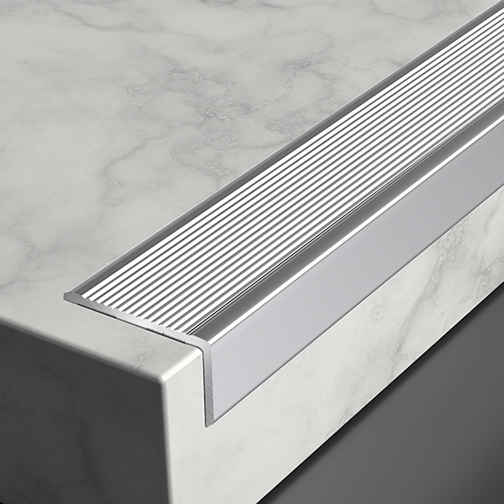 FORRTY Tiras antideslizantes de aleación de aluminio para escaleras,Protector de borde de escalera,Tiras antideslizantes para peldaños,Peldaños adhesivos antideslizantes para escalera,Impermeabl(Plata