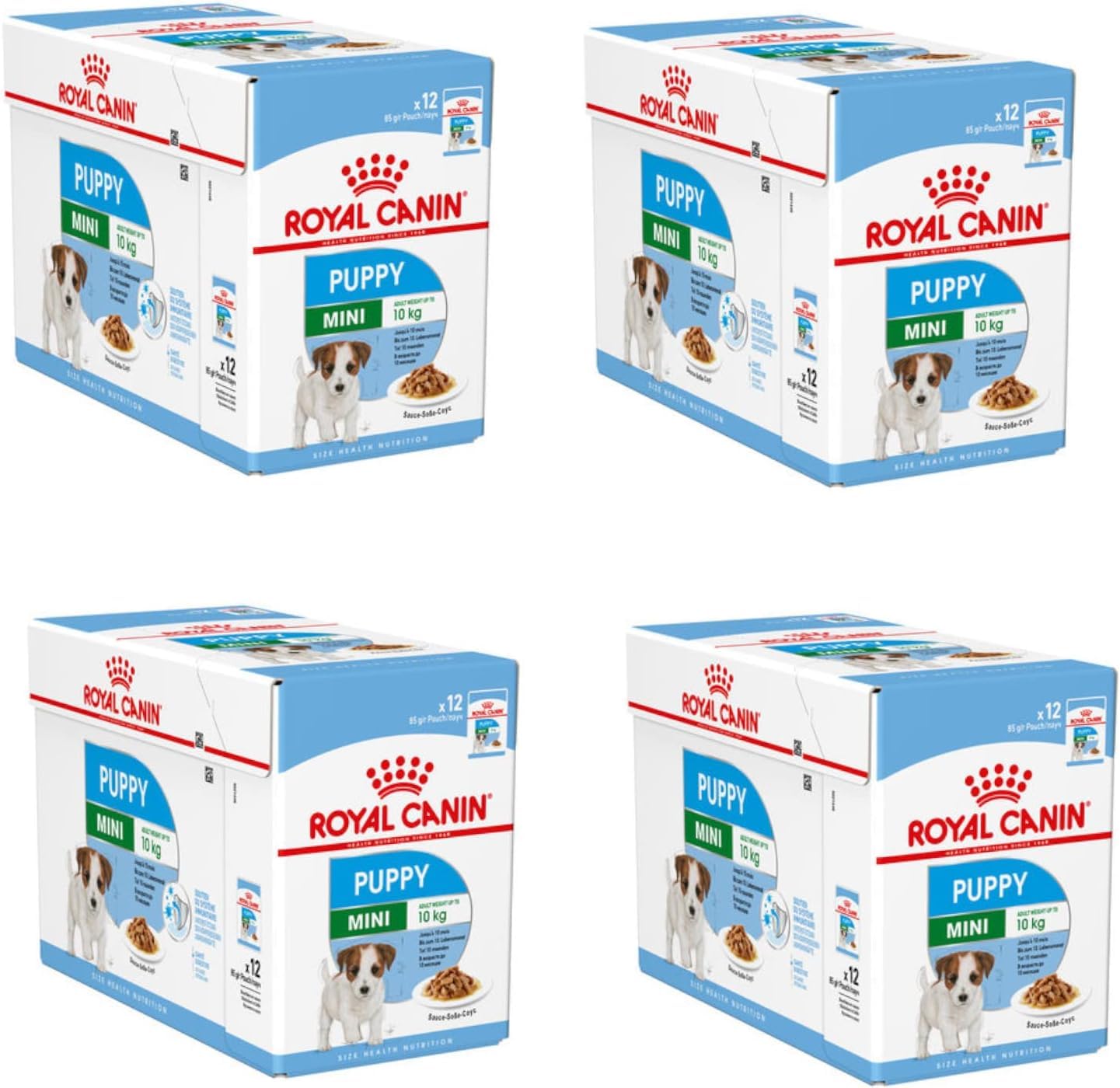 Royal Canin Mini Puppy | Paquete de 4 | 4 x 12 x 85 g | Comida húmeda para Cachorros pequeños | hasta 10 Meses | Trozos Finos en Salsa | Textura Suave para los Dientes de Leche