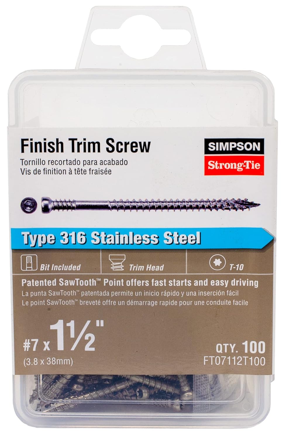 Amazon Simpson StrongTie Finish トリムスクリュー 7 x 11/2インチ T10 トリムヘッド