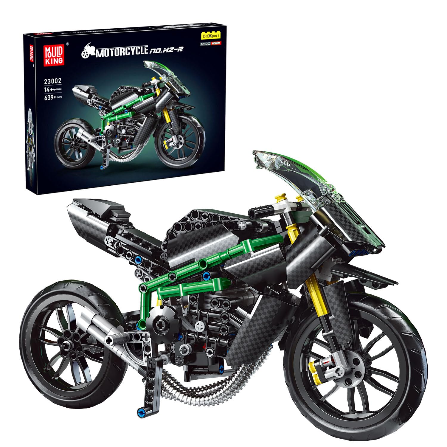 Mould King 23002 Técnica Kawasaki Ninjaa H2R Bloques de Abrazadera Juguete Moto Race Super Bloques de Construcción Moto Compatible con Otras Marcas (639 Piezas)