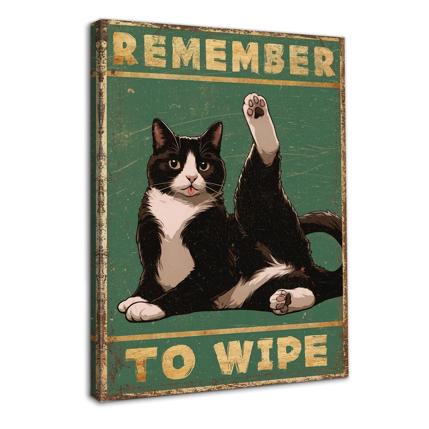Dazzlewall Framed Funny Cat Wall Art Print, Remember To Wipe Humorous Sign Poster for Toilet Bathroom Decor 12x16 in, Cat Lover Gift