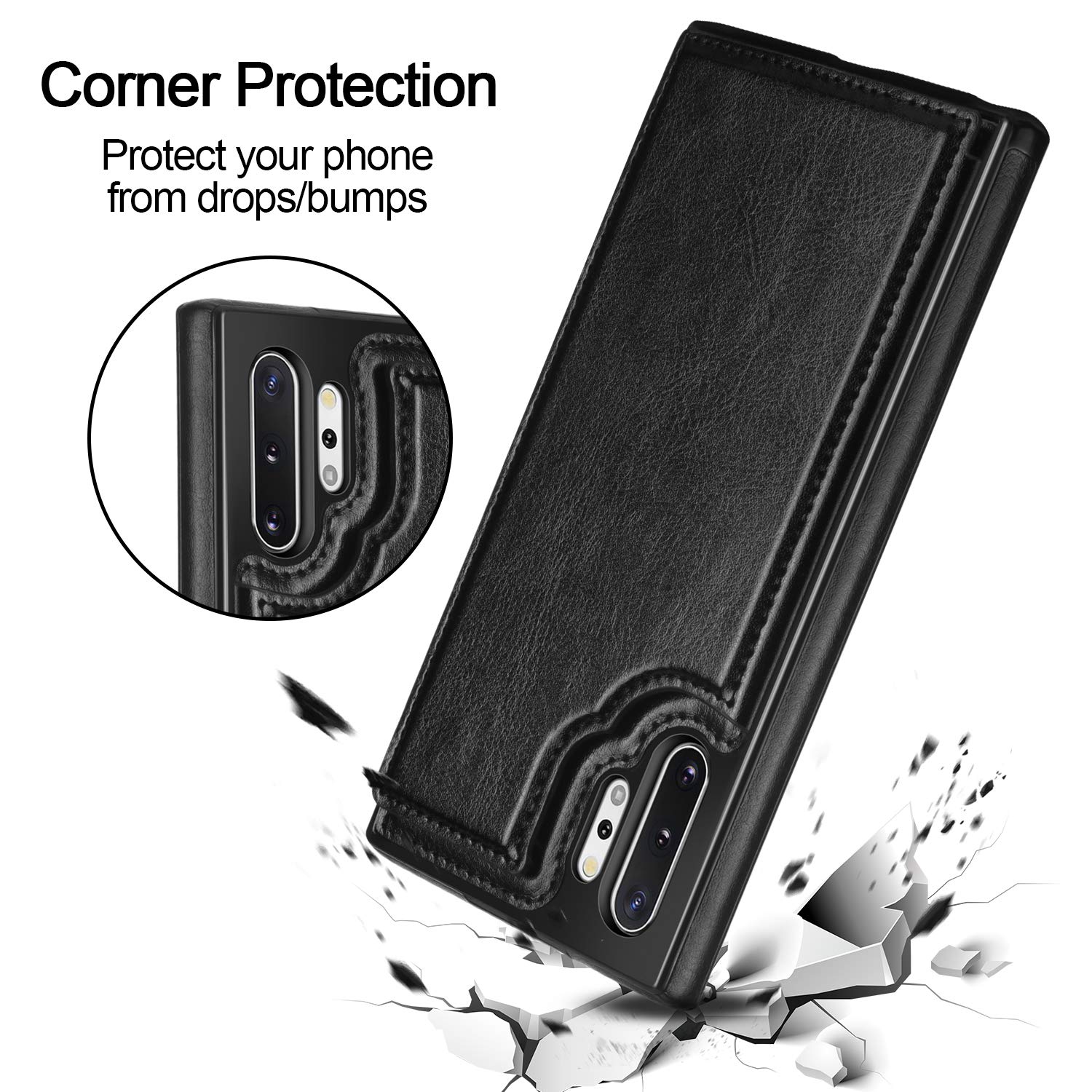 HianDier Wallet Case for Galaxy Note 10 Plus Slim Protective Case with Credit Card Slot Holder Flip Folio Soft PU Leather Magnetic Closure Cover for 2019 Samsung Galaxy Note 10+ 5G, Black