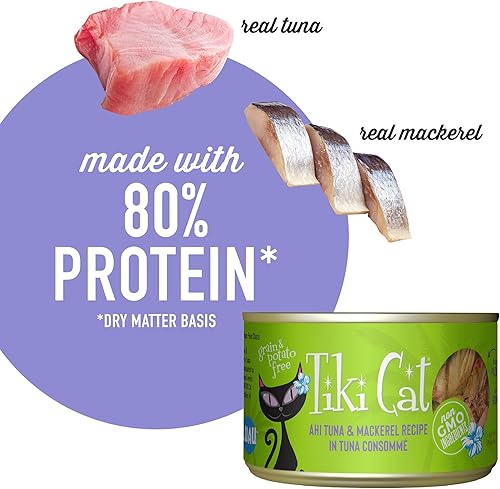 Miniatura 5 de Tiki Cat Luau - Comida húmeda sin granos, baja en carbohidratos, con aves de corral o peces en consomé para gatos adultos y gatitos.