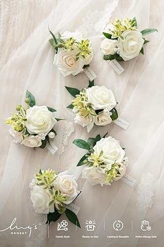 Miniatura 4 de Ling's moment 6 piezas de ramillete de muñeca de boda, flores artificiales, niñamadre, regreso a casa, ramilletes de graduación, decoración de