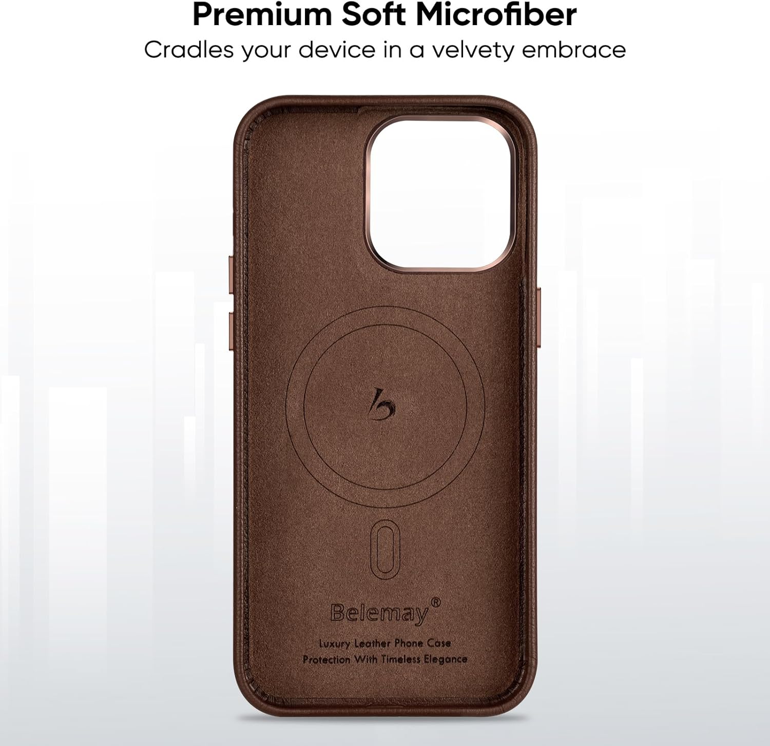 Belemay Compatible with iPhone 12 Pro Max Leather Case, Compatible with MagSafe - Luxury Tumbled Leather - Metal Buttons & Lens Protector - Slim Fit&Durable - Distinctive Texture (6.7-inch) - Brown - Image 7