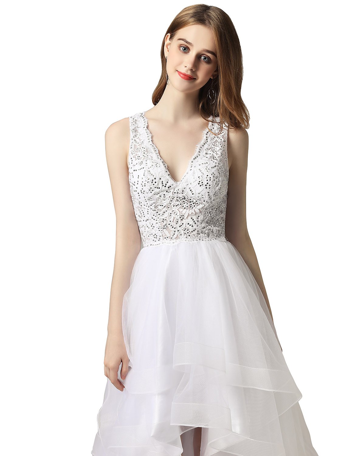 Sarahbridal Women's Hi-Low Tulle Prom Dress With Beading - Evening Gown For Homecoming, Cocktail
