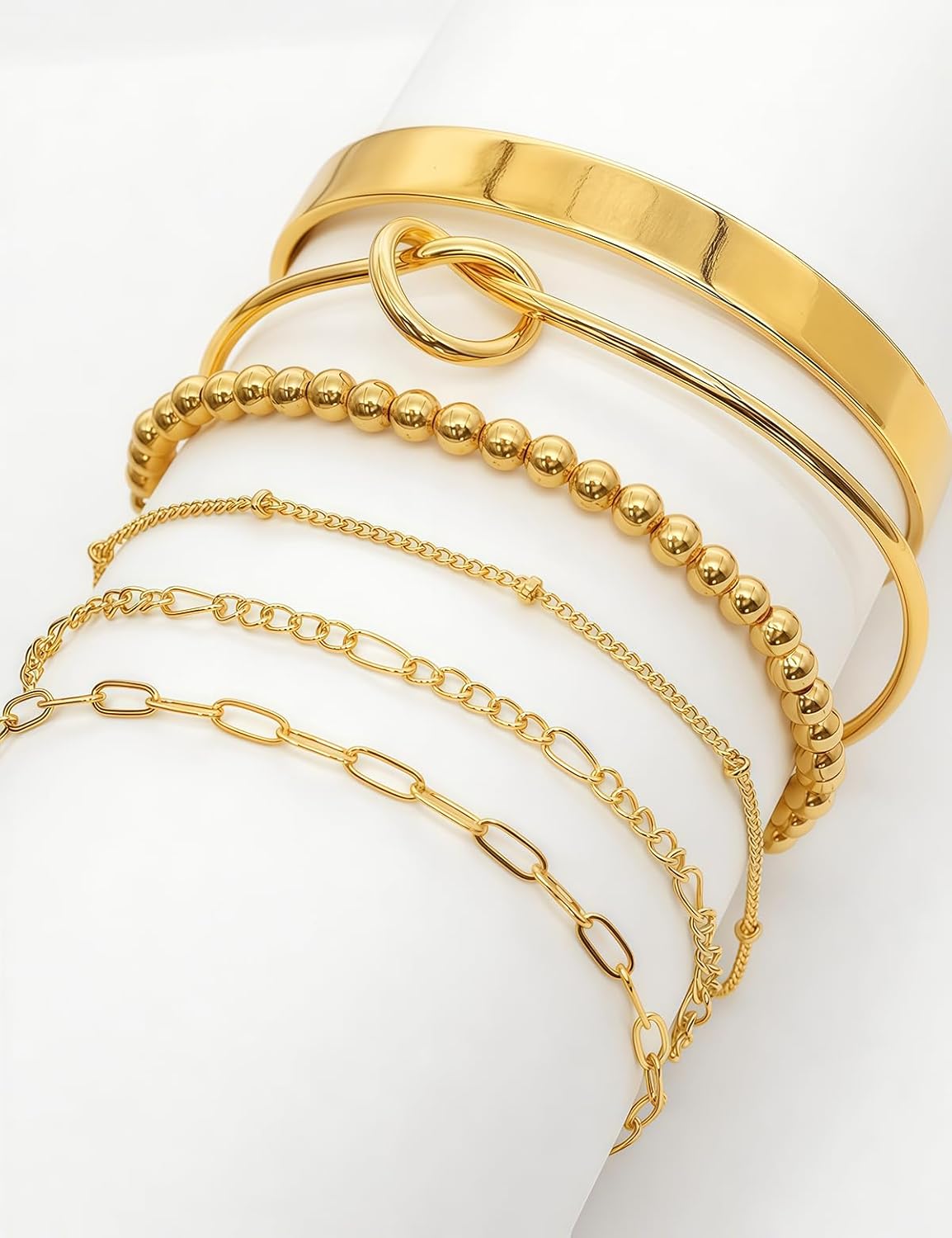 14K Gold Bracelets for Women, Waterproof, Plated Dainty Trendy Tarnish,Stackable Paperclip Cuban Link Chain Cuff Bracelet Jewelry Set - Image 6