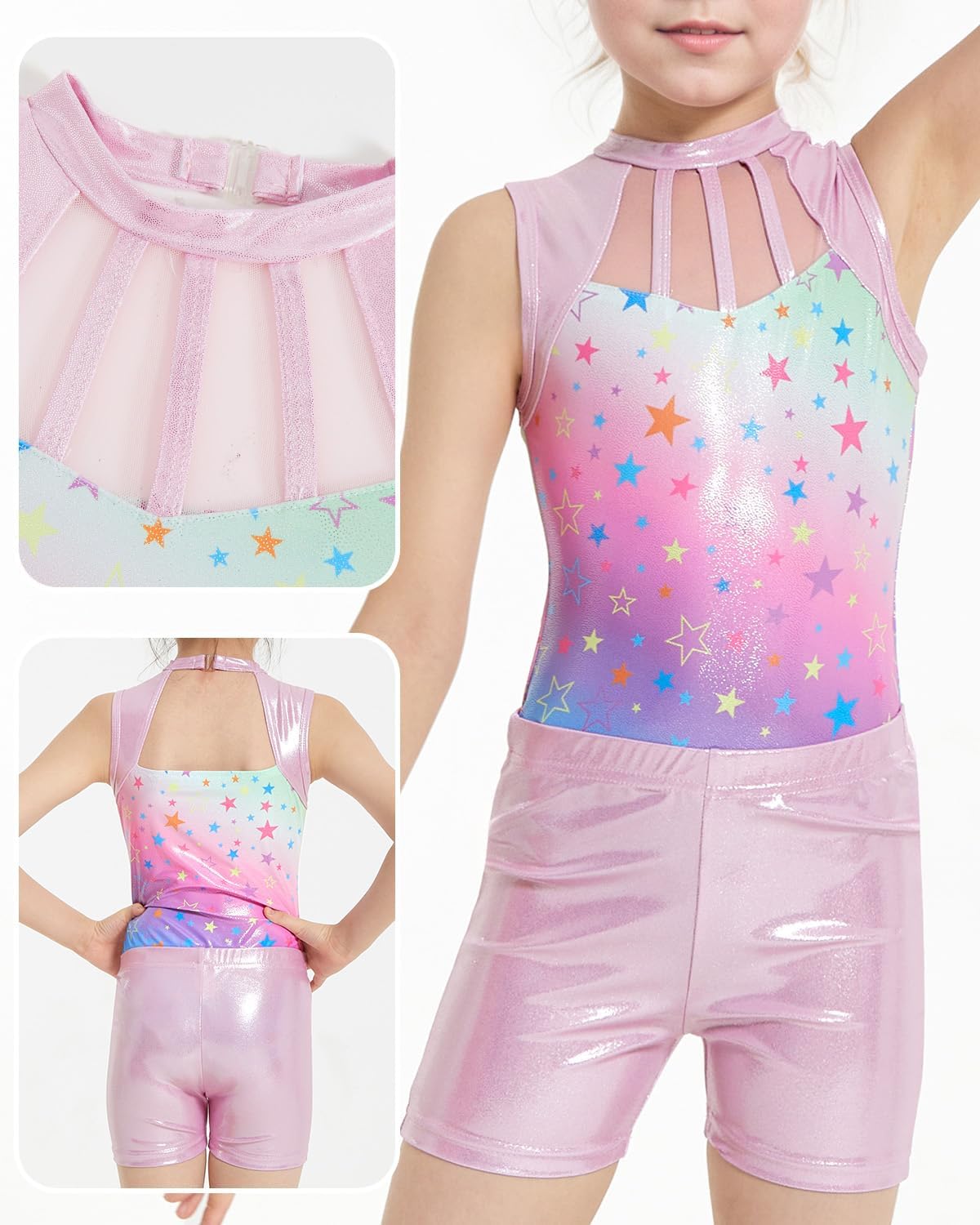 JiAmy Gymnastics Leotards for Girls Sparkly Biketards Unitards with Shorts Dance Ballet Tumbling Outfits For 3-12 Years - Image 3