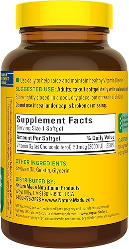 Miniatura 7 de Nature Made Vitamina D3 250 softgels vitamina D 2000 UI 50 mcg ayuda a apoyar la salud inmunitaria los fuertes huesos y los dientes y la función