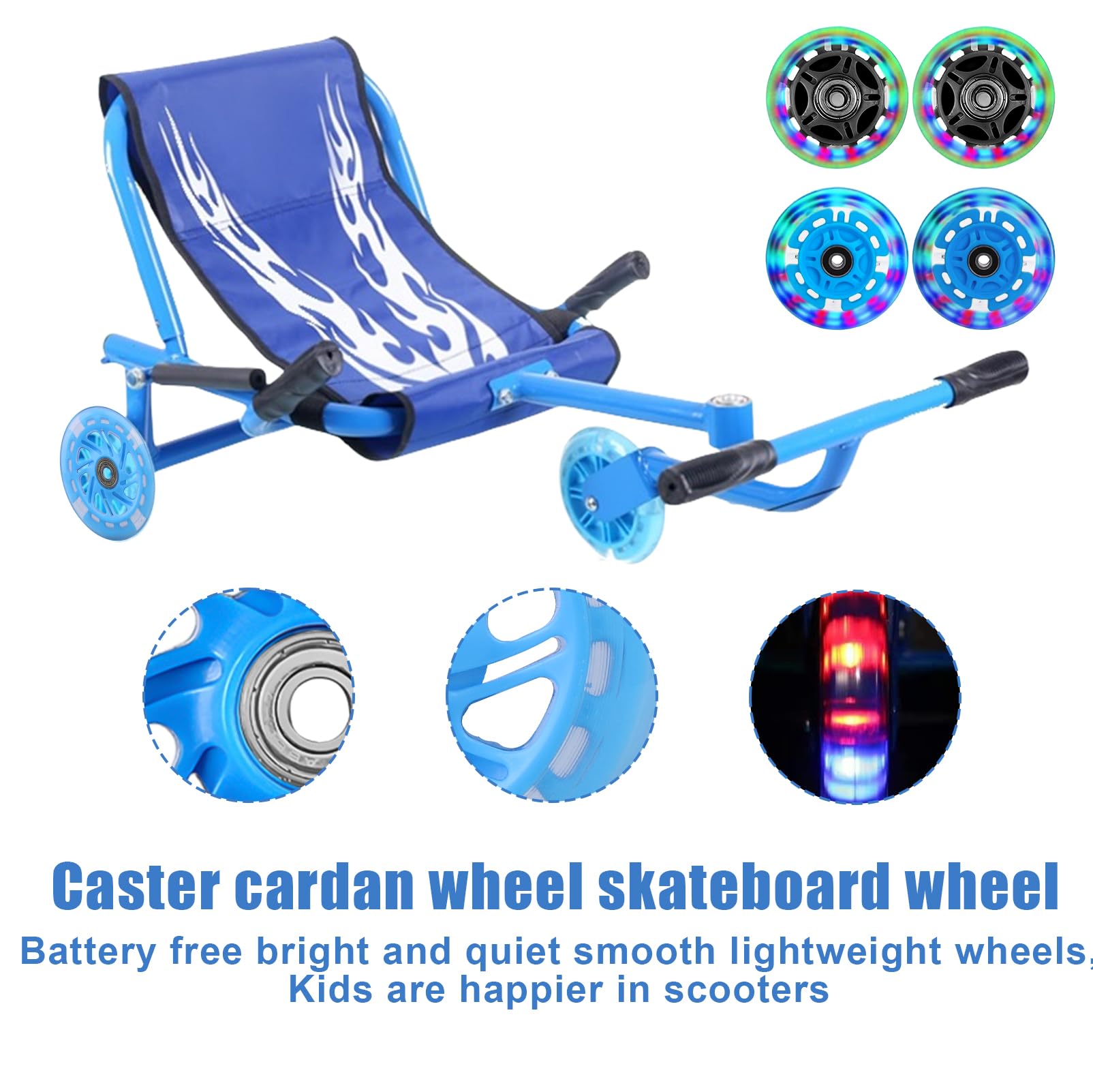 4Pcs Ruota per Monopattino 80MM, Ruote Luminose per Scooter, Ruote di Ricambio per Scooter 80MM, Stunt Scooter Ruote, con Cuscinetti a Sfera ABEC-9, Unisex Adulto (Blu + Nero)