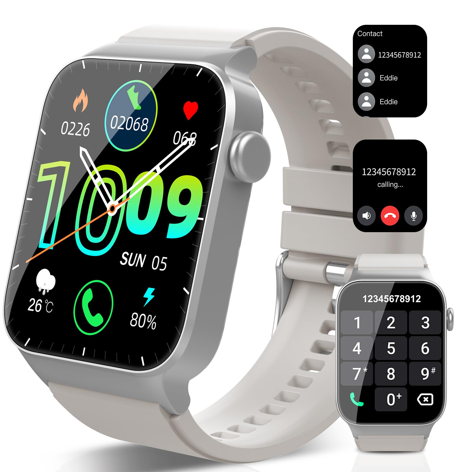 Coucur Reloj Inteligente Hombre Mujer, 1.95" Smartwatch con Llamadas Bluetooth, Smart Watch Pulsómetro/Monitor de Sueño/Podómetro, 110+ Modos Deportivos Impermeable IP68 Pulsera Actividad para Android iOS