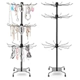 Kifmurase 2PCS Rotating Display Stand Metal Spinner Display Rack with Hooks Adjustable Height Holders for Earrings Necklace Key Rings, 3 Tiers Retail Vendor Jewelry Display Rack(Black)