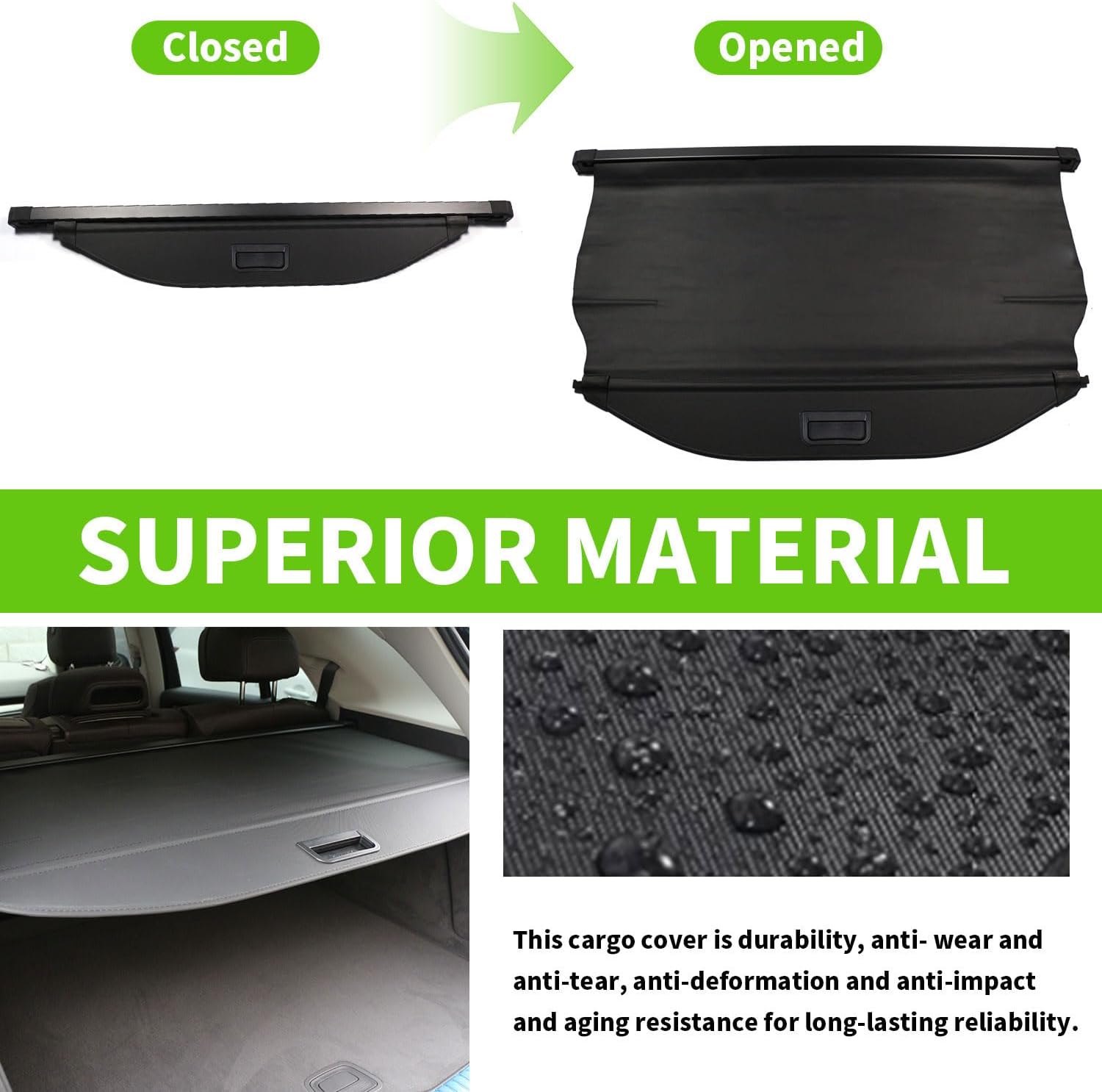 Cargo Cover for Hyundai Santa Fe 2019 2020 2021 2022 2023 Rear Trunk Cover Trunk Security Cover Shielding Shade Car Accessory, Black