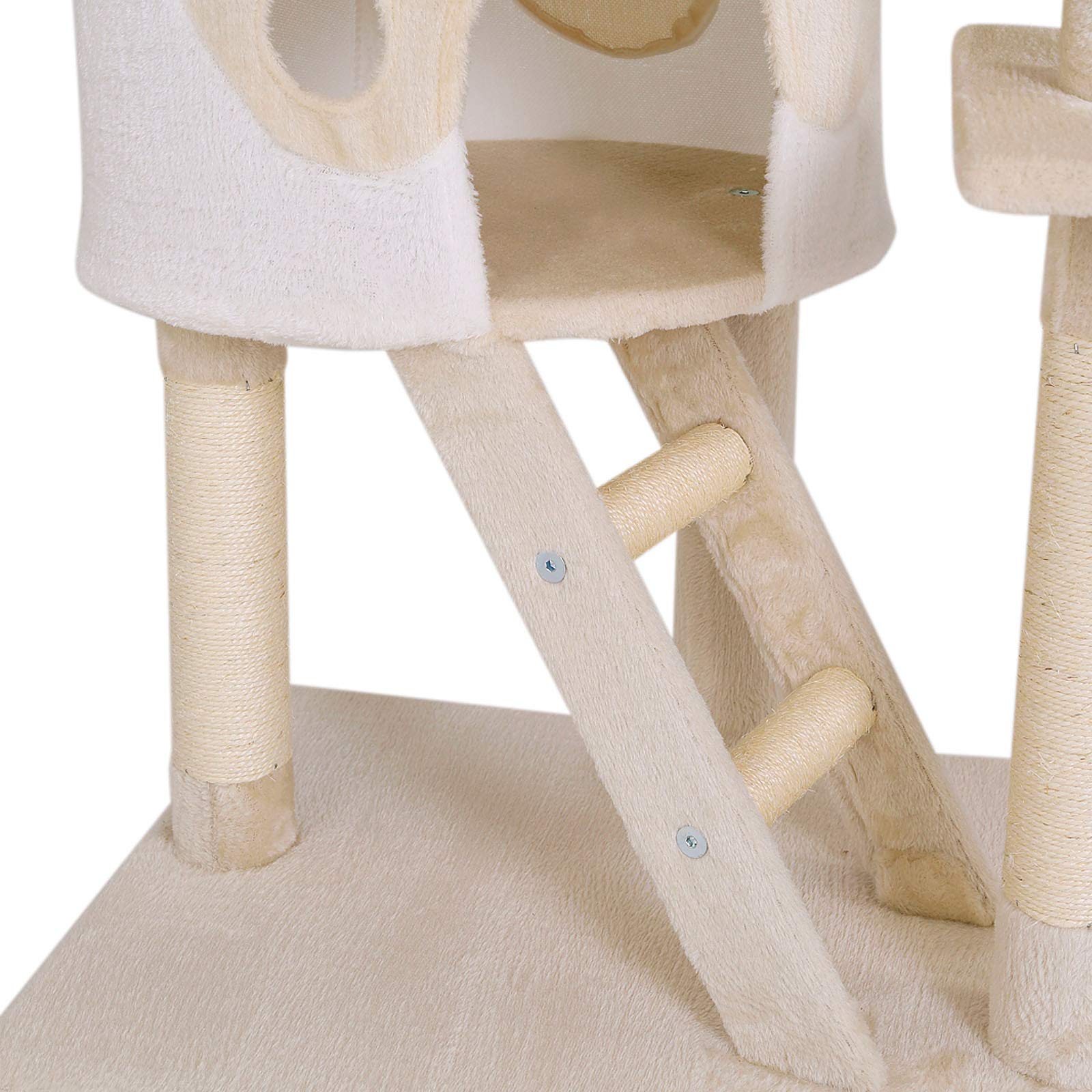 lionto XXL Árbol Rascador Escalador para Gatos Altura Ajustable del Techor 230-250 cm, Beige/Blanco