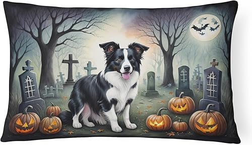 Caroline's Treasures DAC2018PW1216 Border Collie - Almohada decorativa de tela espeluznante de Halloween 100% lavable a máquina, almohada decorativa