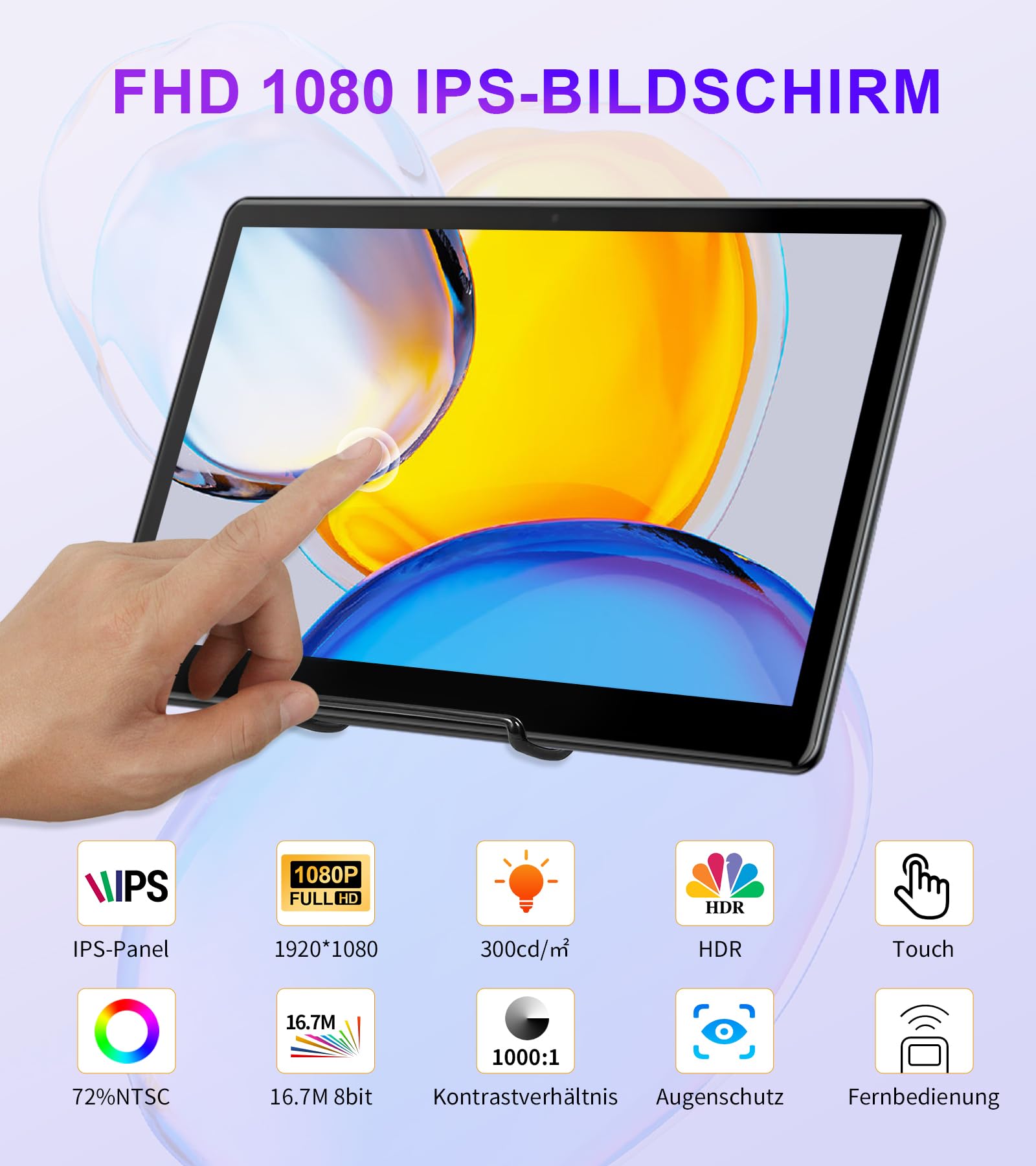 Monitor Touchscreen Portatile da 15,6 Pollici, Display FHD 1920×1080 IPS con HDMI, VGA, DVI, Supporto VESA, Monitor Touch Compatibile con Laptop, Smartphone, PC, PS5/4