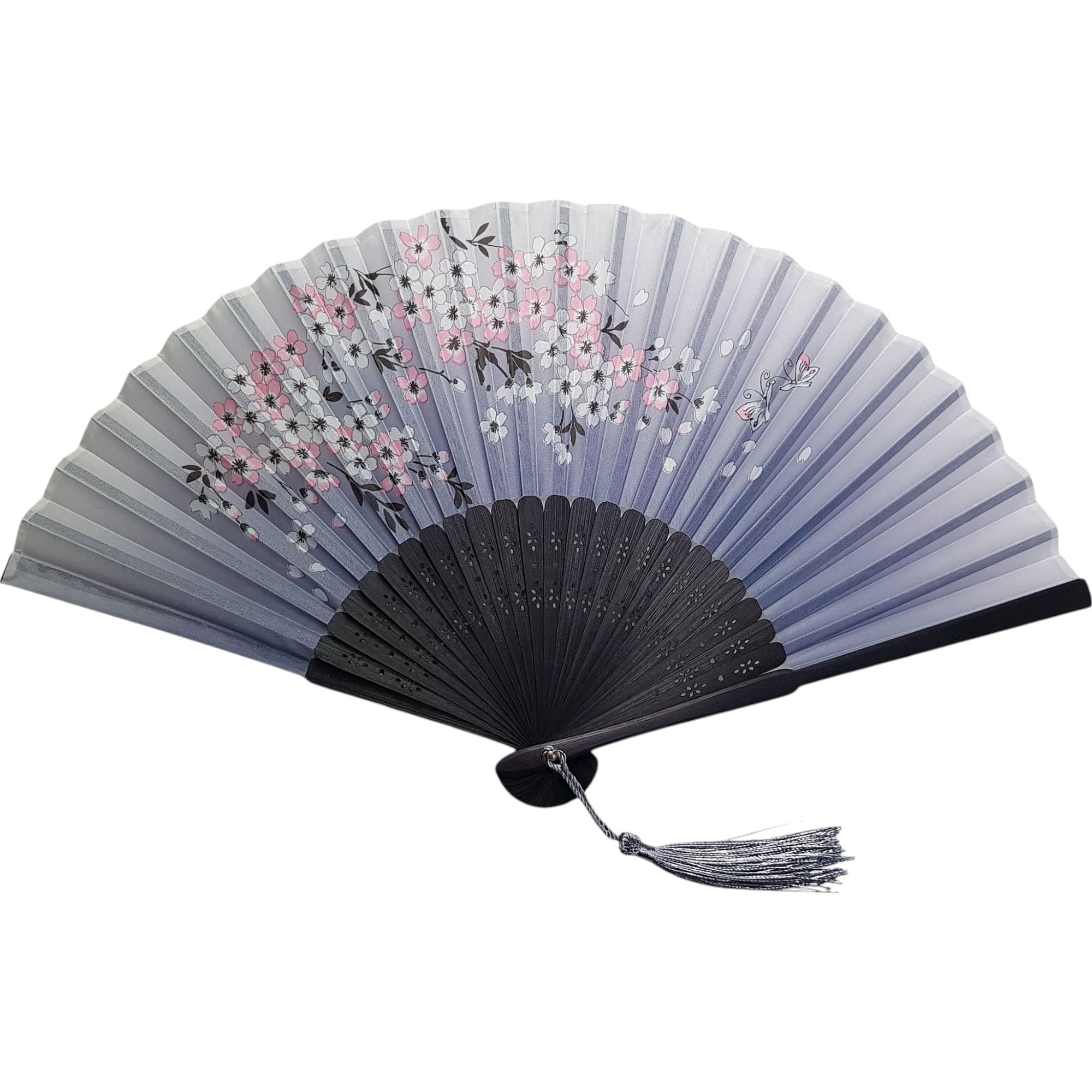 GFM® Bamboo and Silk Handheld Folding Chinese Hand Fan Wooden Wood Fans for Summer, Wedding, Party Favour etc (FLSLK-CH-43) — image 1