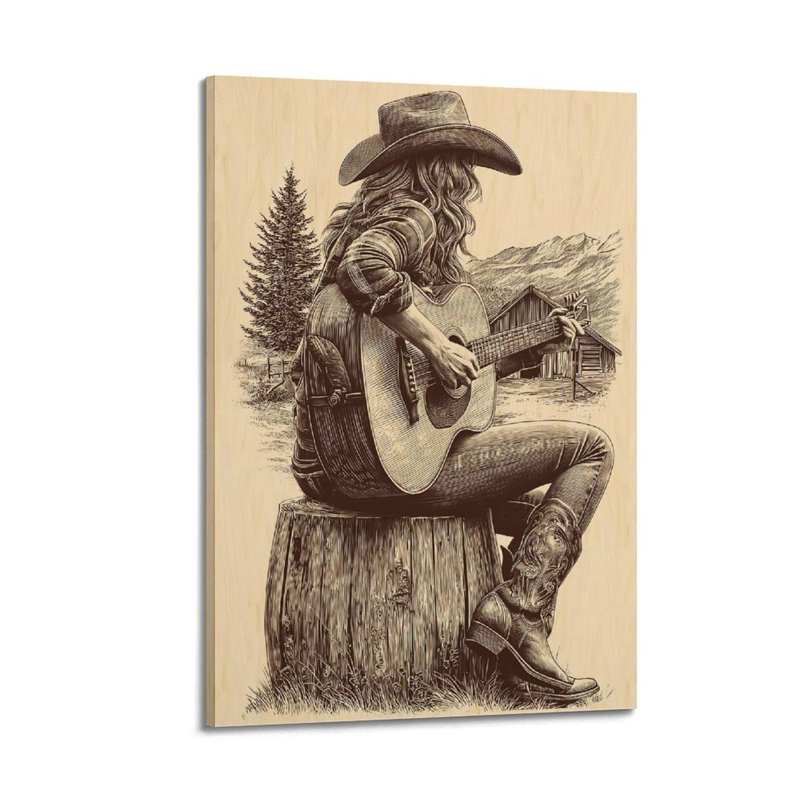 CWLLOG Stampe artistiche da parete su tela, poster con musica country chitarrista, stile moderno, decorazione per soggiorno e camera da letto, 50 x 75 cm