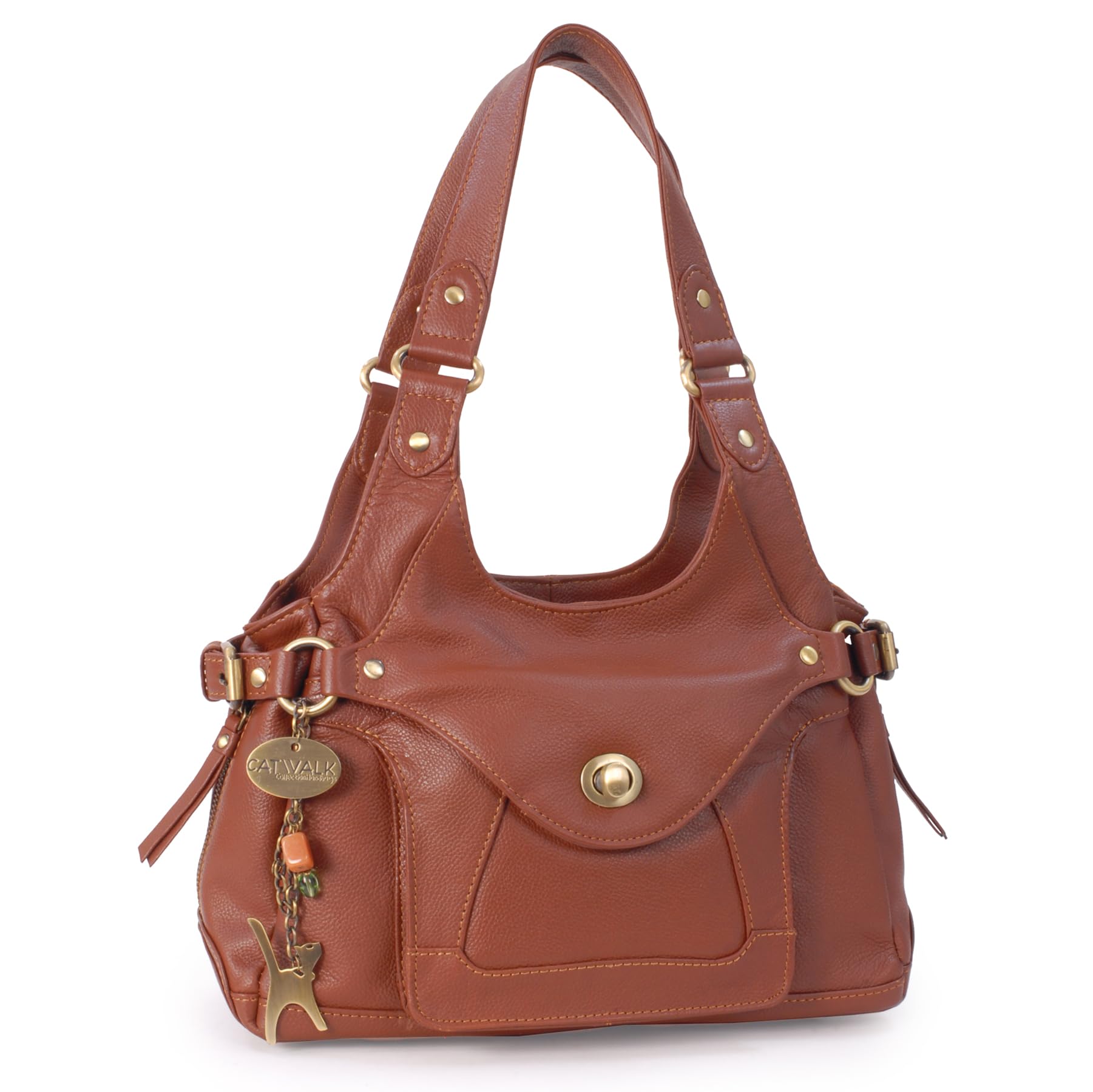 Catwalk Collection Handbags - Bolso de Hombro de Piel para Mujer - Bolso de Mano con Asa Mediano - Roxanna