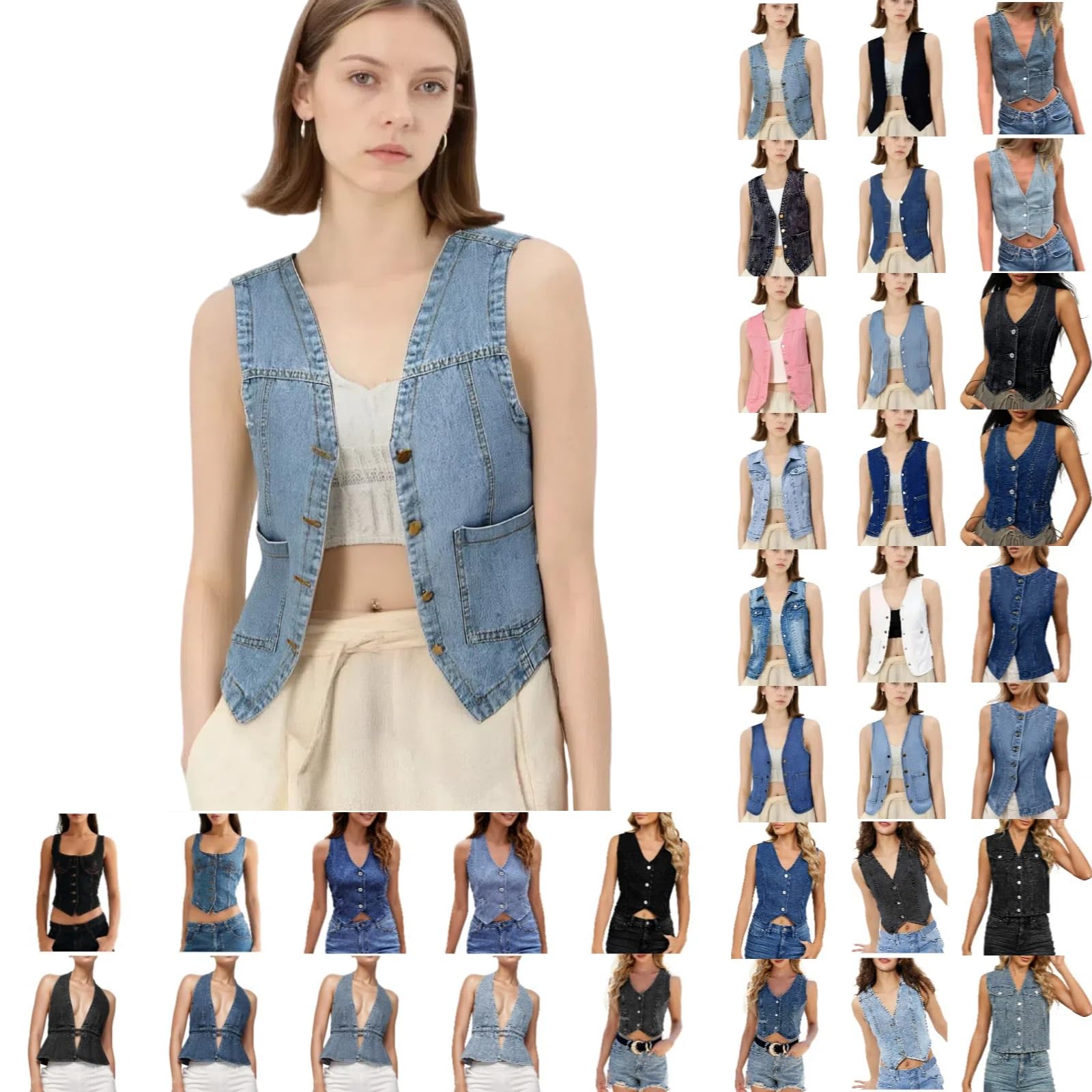 Denim Vest Women Y2k Button Down Sleeveless Cropped Denim Tank Top Vintage Sexy Jean Corset Bustier Trendy Cowgirl