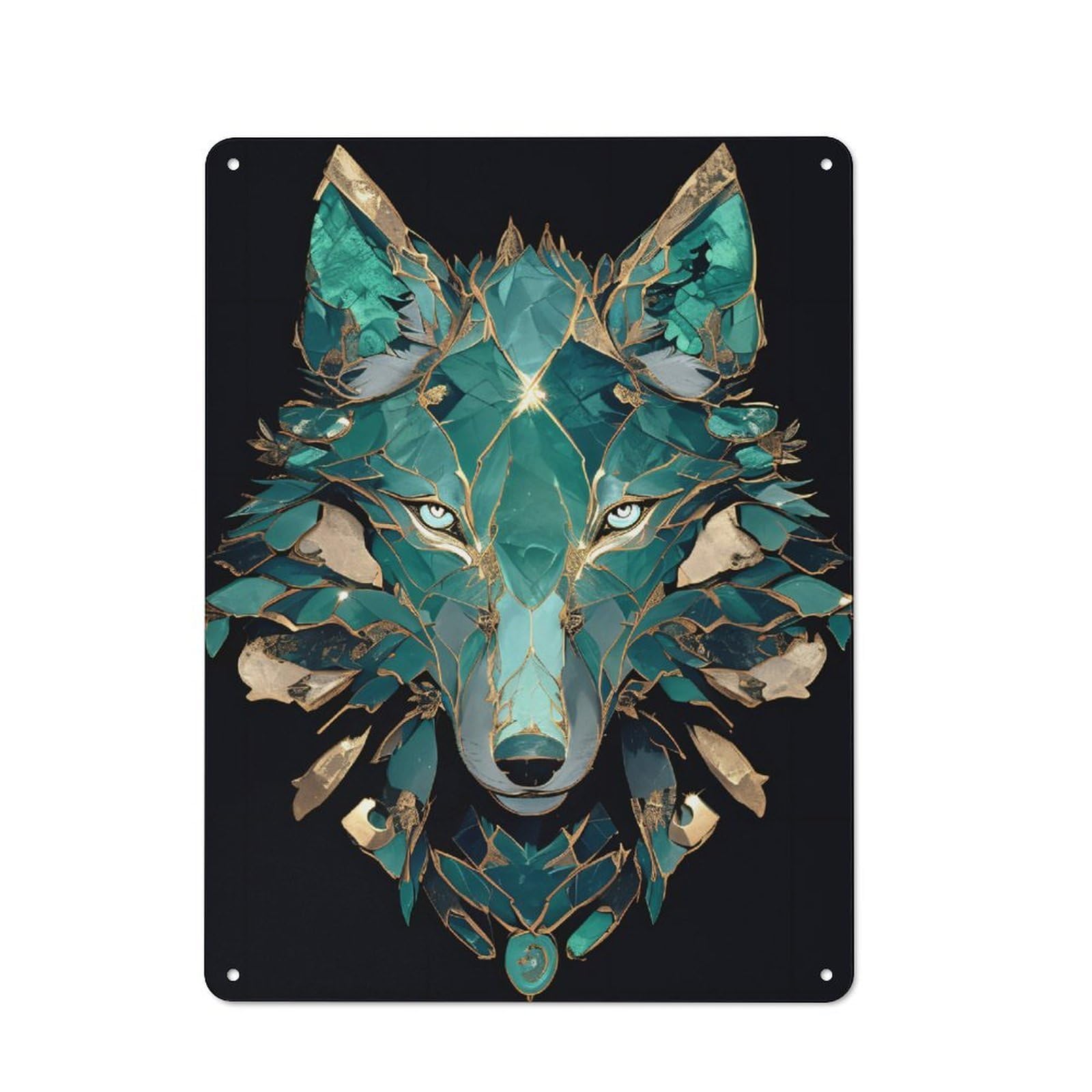 Junmoney Style-7 Crystalline Wolf Portrait Metal Wall Sign 40X30cm, Retro Decor For Home Bar Wall, For Metal Sign Collectors, For Garage And Workshop Walls