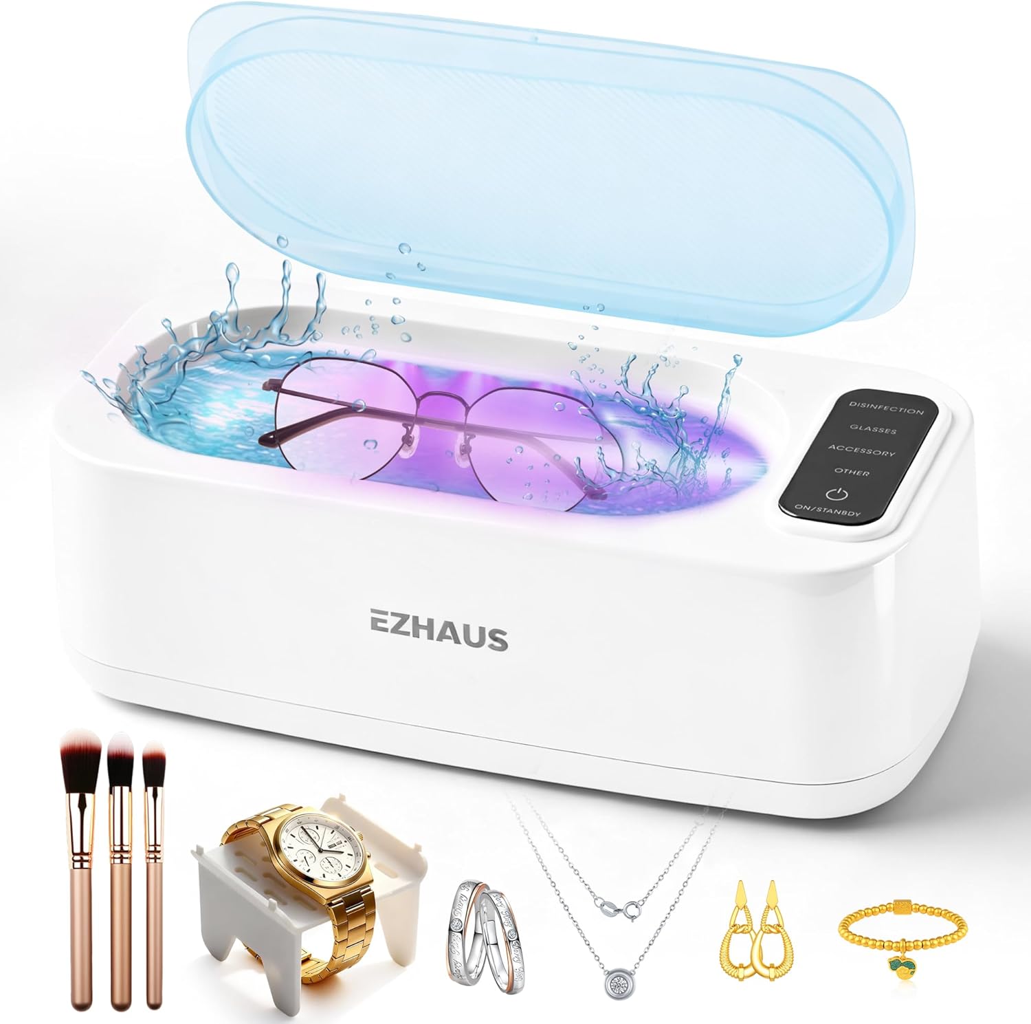 Ultrasonic Jewelry Cleaner, 48KHz Professional Ultrasonic Cleaner with Function Display, 30W Jewelry Cleaner Ultrasonic Machine for Necklaces, Eyeglasses, Dentures, etc (Includes Storage Bag)