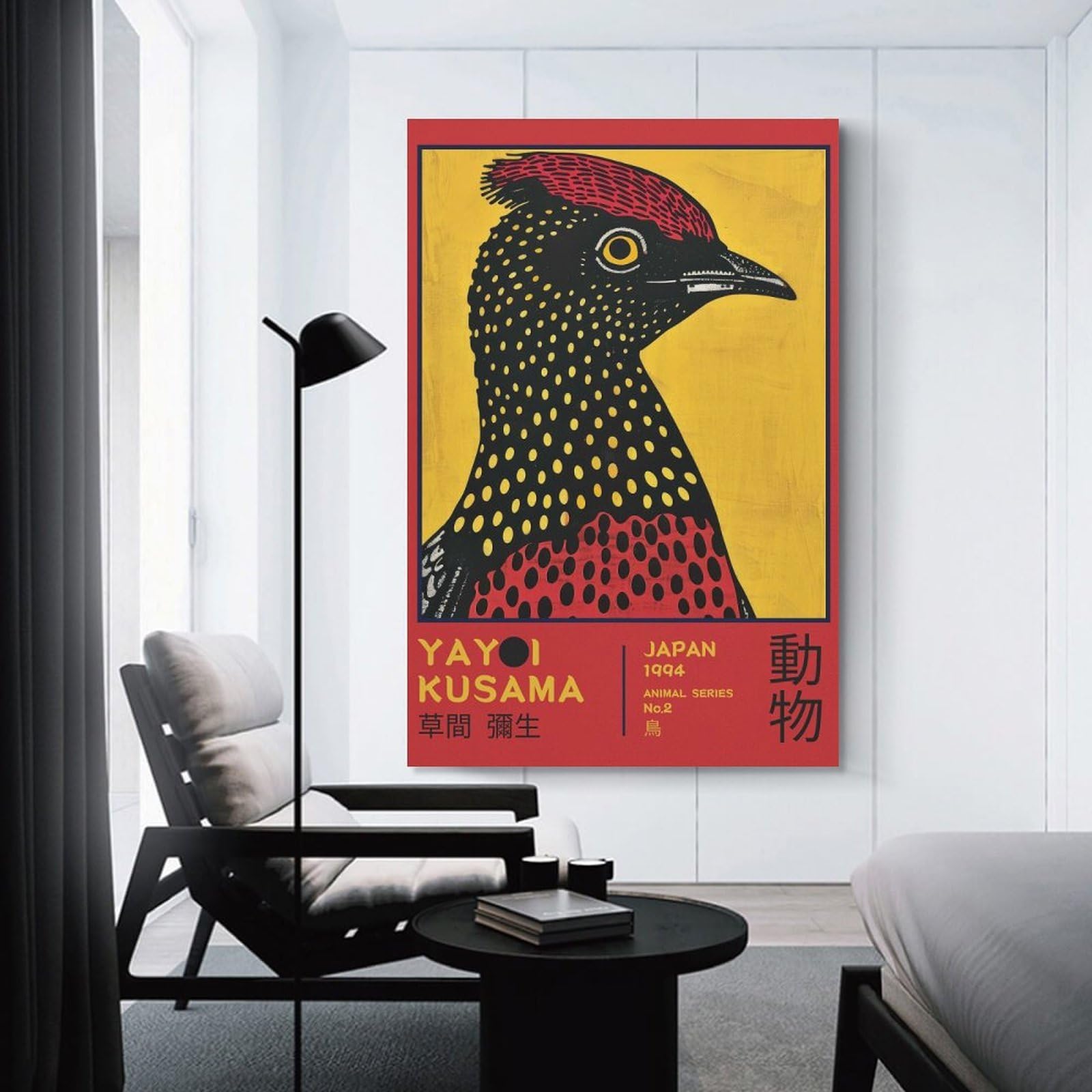 Junmoney Yayoi Kusama Bird No.2 Exhibition Poster Hanging Wall Art, 12x18inch(30x45cm), for Entryway, Lounge Links Or Small Walls, Home Artwork for First Impressions
