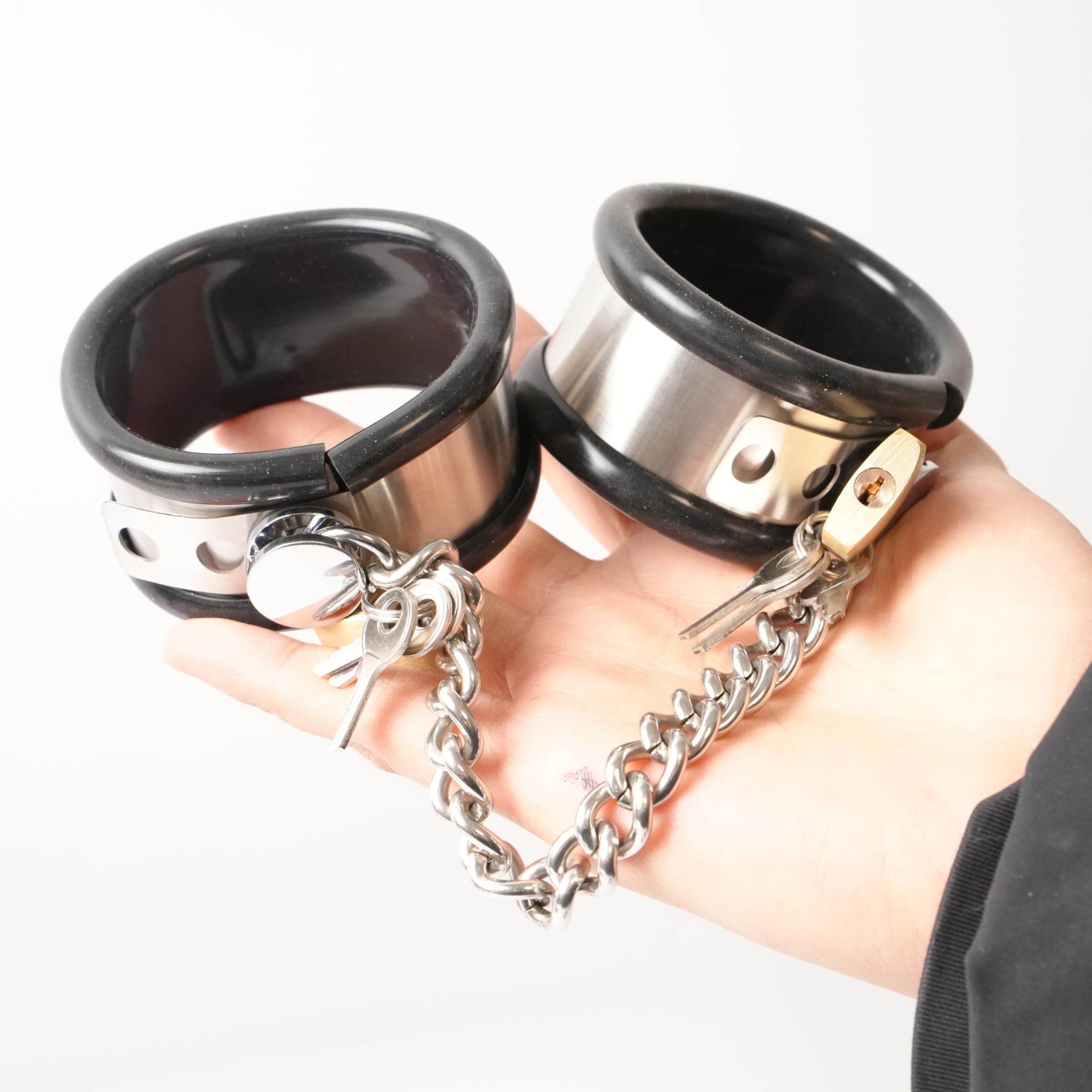 Kit BDSM féminin menottes entraves et collier acier inoxydable et silicone