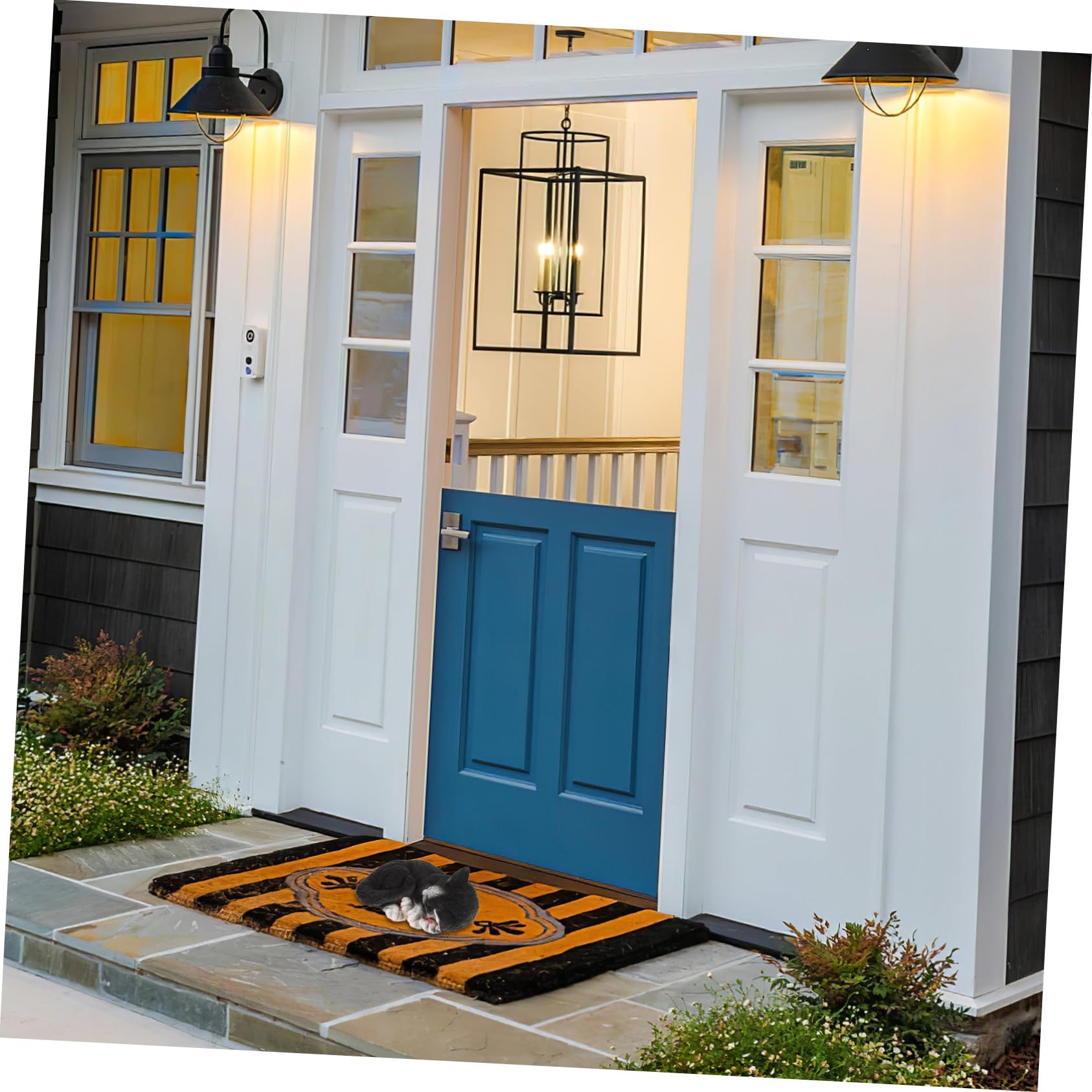 Abaodam Estatua de Gato Durmiendo Adorno Creativo y Elegante Negro Decoración de Resina Fácil de Instalar y Mover para Jardín y Patio para Exteriores