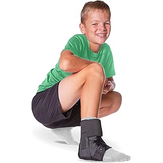 BraceAbility Lace Up Kids Ankle Brace - Pediatric Figure 8 Sprained Foot Support Wrap for Active Youth, Children in Sports, Basketball Protection, Gymnastics, Soccer, and Volleyball (Small)