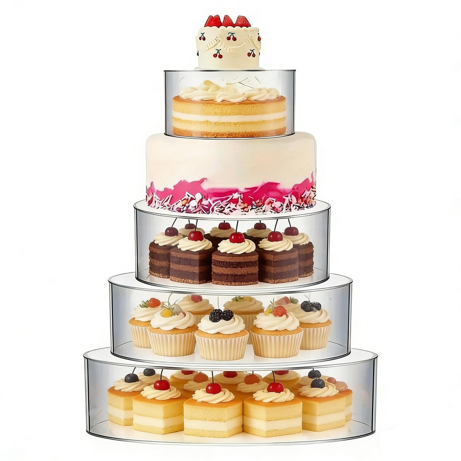 Portatorte 4 Livelli Riempibili e Impilabili per Servire | Portatorte Per Matrimonio Servizio Dessert Per Matrimonio Compleanno Natale Festa Buffet Evento Casa Ufficio Cibo Biscotti