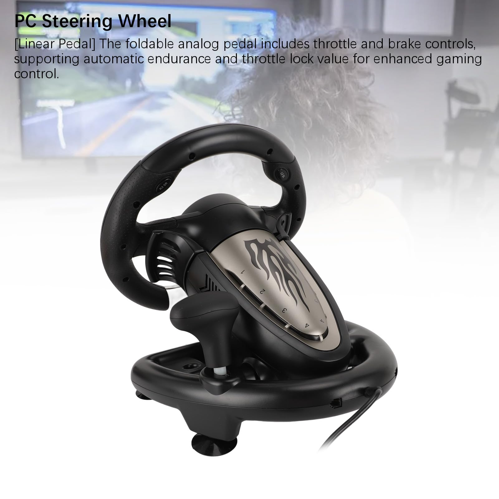 Jectse Volante de Carreras para PC, Volante de Carreras para Juegos de PC con Rotación de 180° con Pedales Antideslizantes, Volante de Carreras de Simulación de Automóvil USB con