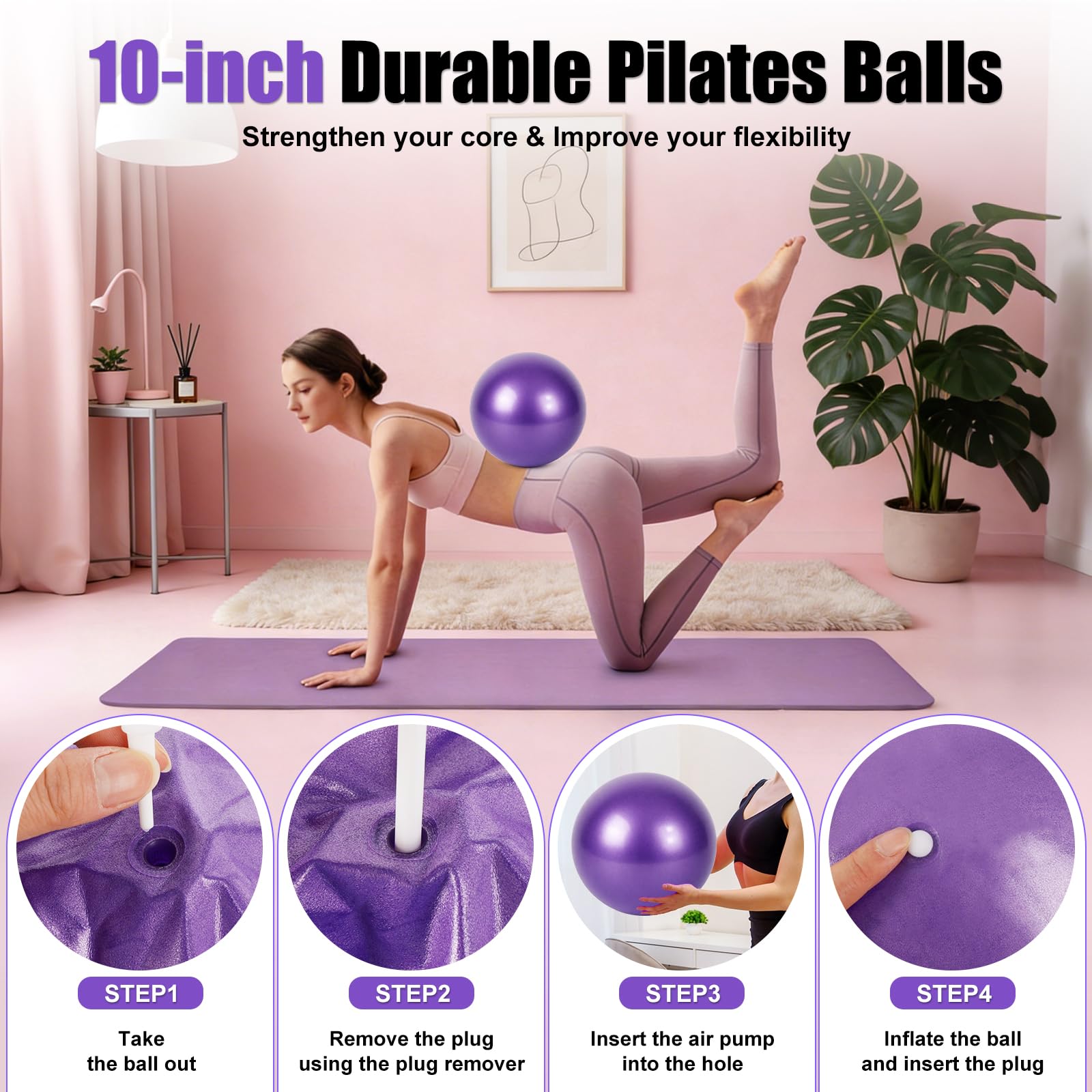 Roadtime Kit Pilates pour la maison, kit débutant de 13 pièces avec balle de yoga de 25 cm, cercle magique de 35 cm, 5 bandes de résistance, chaussettes de yoga, disques glissants, anneau de Pilates