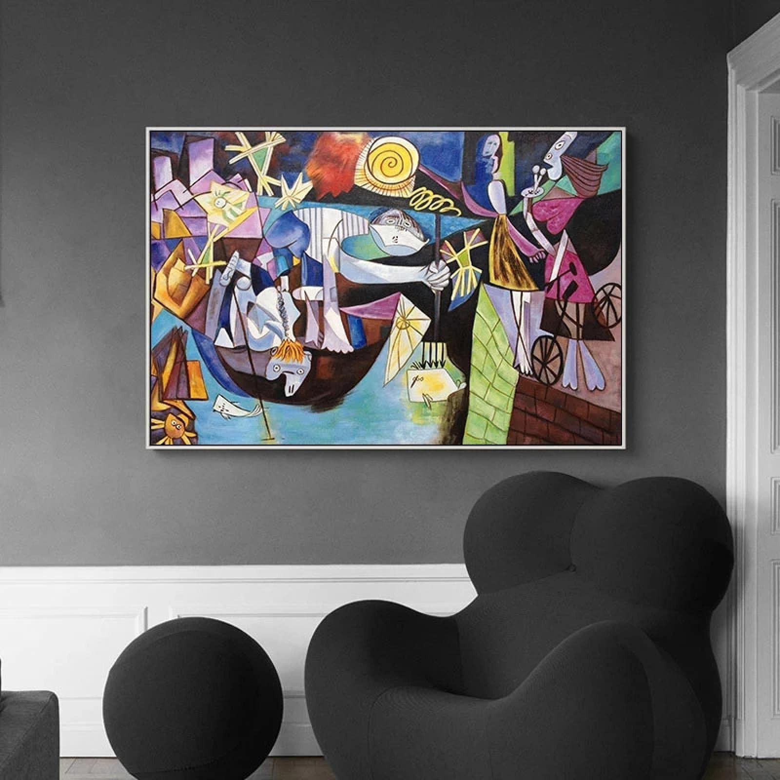 Leju Art Night Fishing At Antibes By Pablo Picasso Canvas Painting Reproduction Picasso Posters And Print Wall Picture Home Decor 30X42cm(12X17in) Frameless